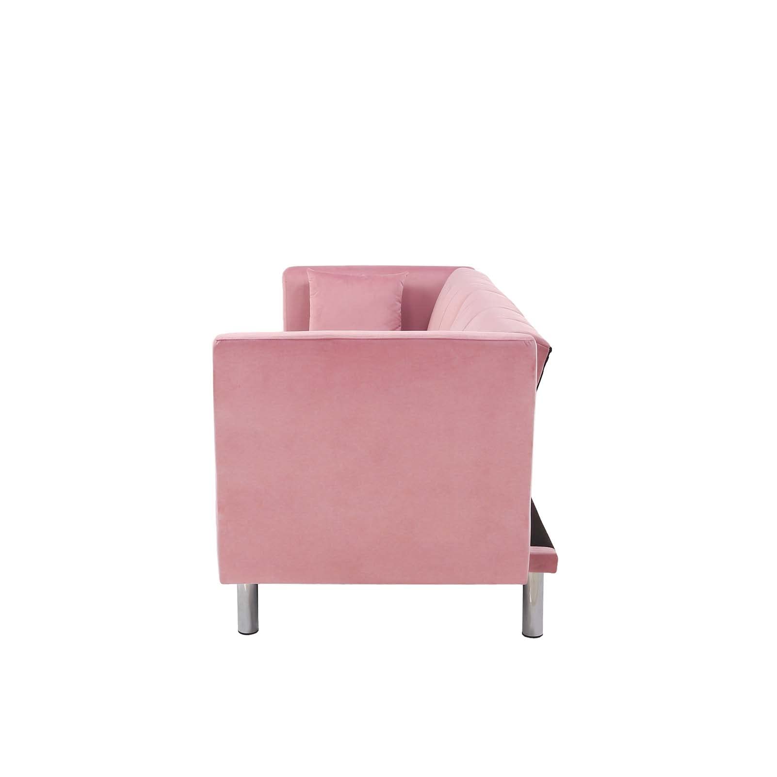 Velvet Convertible Futon Sofa Bed - Modern Upholstered Sleeper Loveseat with 2 Pillows & 8 Sturdy Legs | Space-Saving Folding Design for Small Apartments, Studios, Offices | Perfect for Guest Rooms, Dormitories & Home Theaters (Pink)