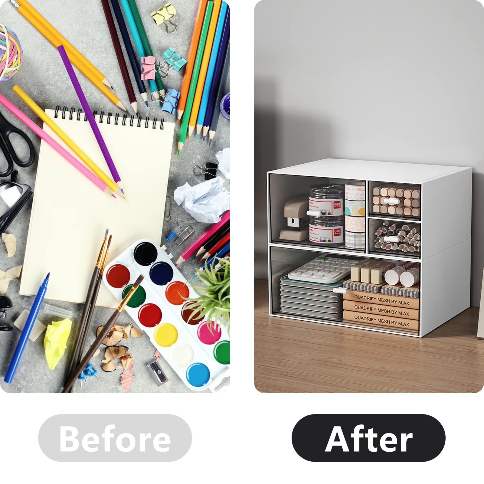 Stackable 3-Compartment Desk Organizer Drawers - White | Perfect for Office, Makeup & Bathroom Storage | Space-Saving Organization Solution for Home & Work