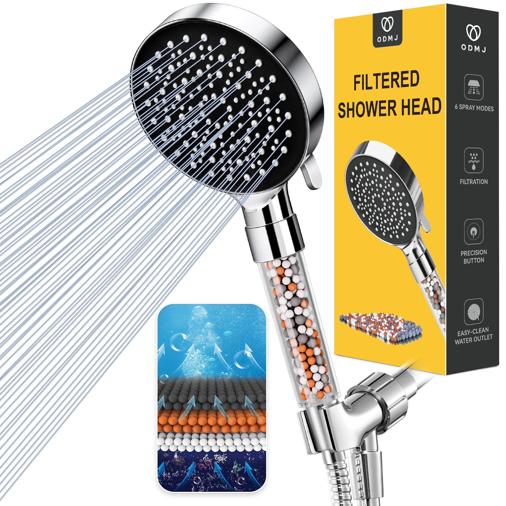 ODMJ High Pressure Filtered Shower Head with 6 Spray Modes - 59