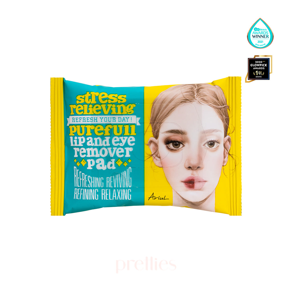 Ariul Stress Relieving Purefull Lip and Eye Makeup Remover Pads - 30 Count | Gentle Cleansing for Sensitive Skin | Perfect for Travel & Daily Makeup Removal