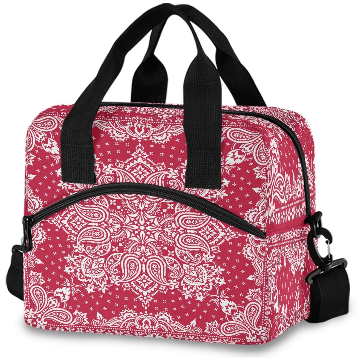 MNSRUU Insulated Lunch Bag - Leakproof Reusable Cooler Tote for Women & Men, Paisley Red Mandala Flower Design, Perfect for Work, School, Picnics & Outdoor Activities