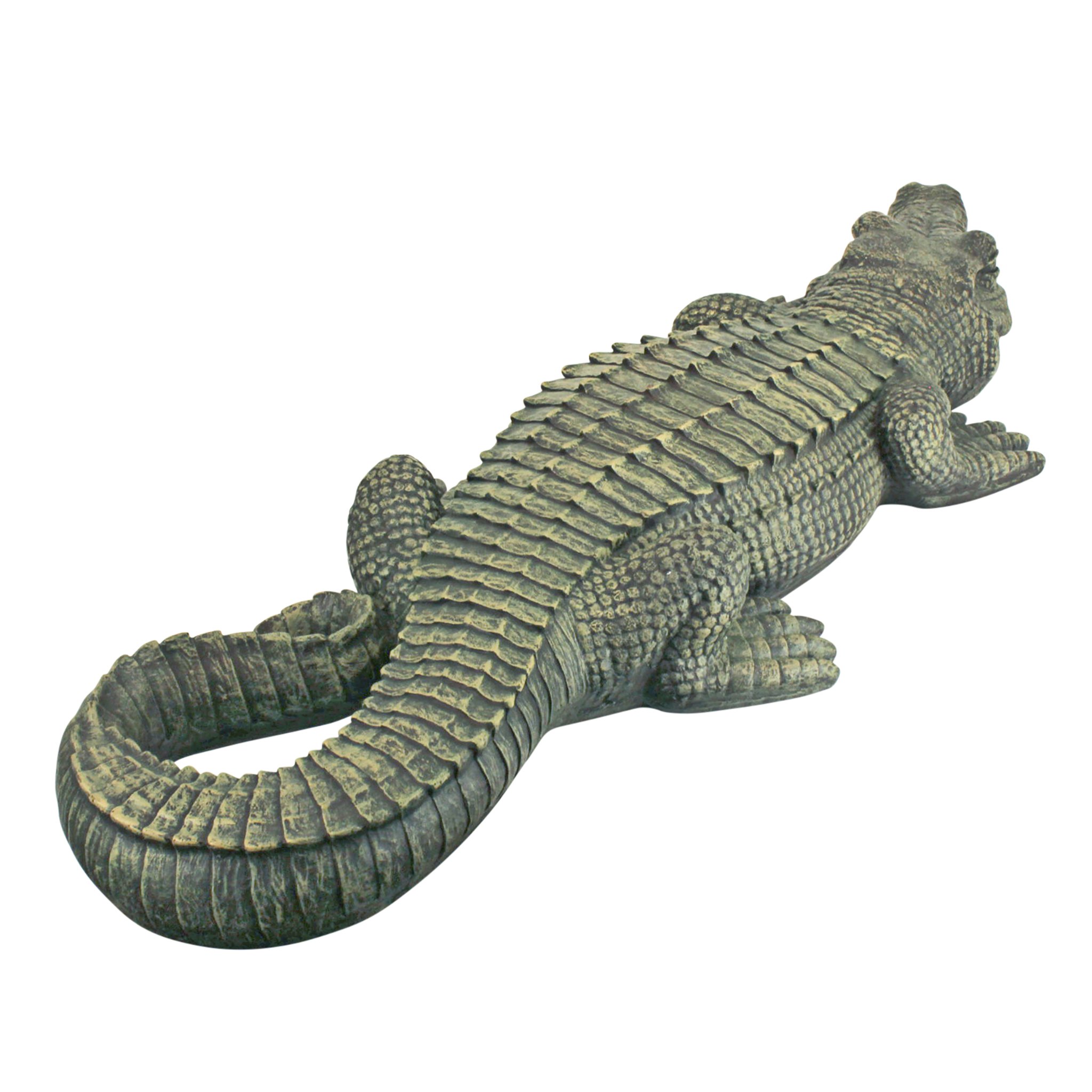 Design Toscano Large 37-Inch Swamp Beast Alligator Crocodile Outdoor Garden Statue - Cast Stone Resin with Reptile Green Finish for Lawn, Yard, and Poolside Decor