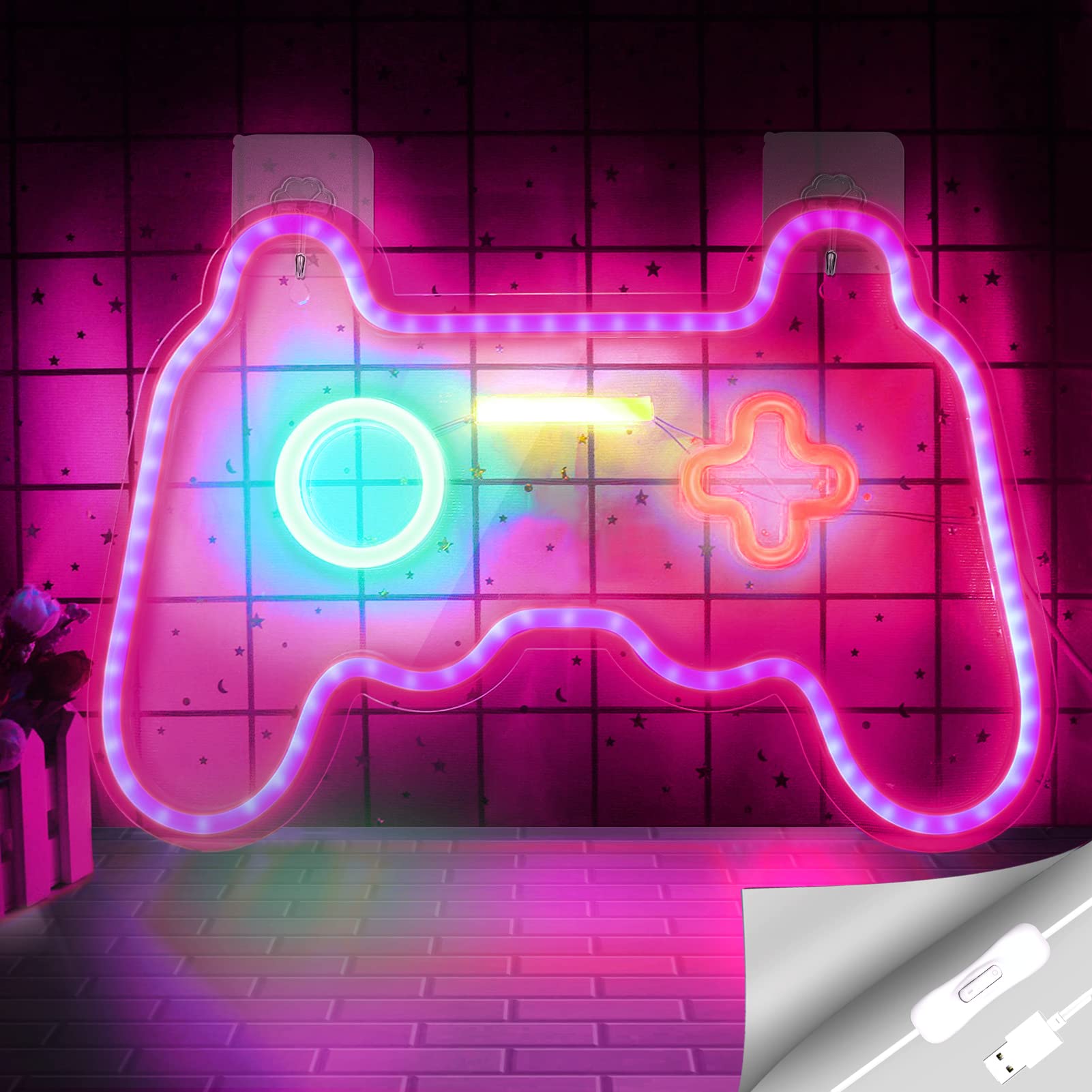 Game Controller Neon Sign - Pink LED Gaming Room Decor for Boys, Cool Bedroom Wall Art & Gamer Gifts | Perfect for Gaming Setups, Man Caves & Teen Rooms