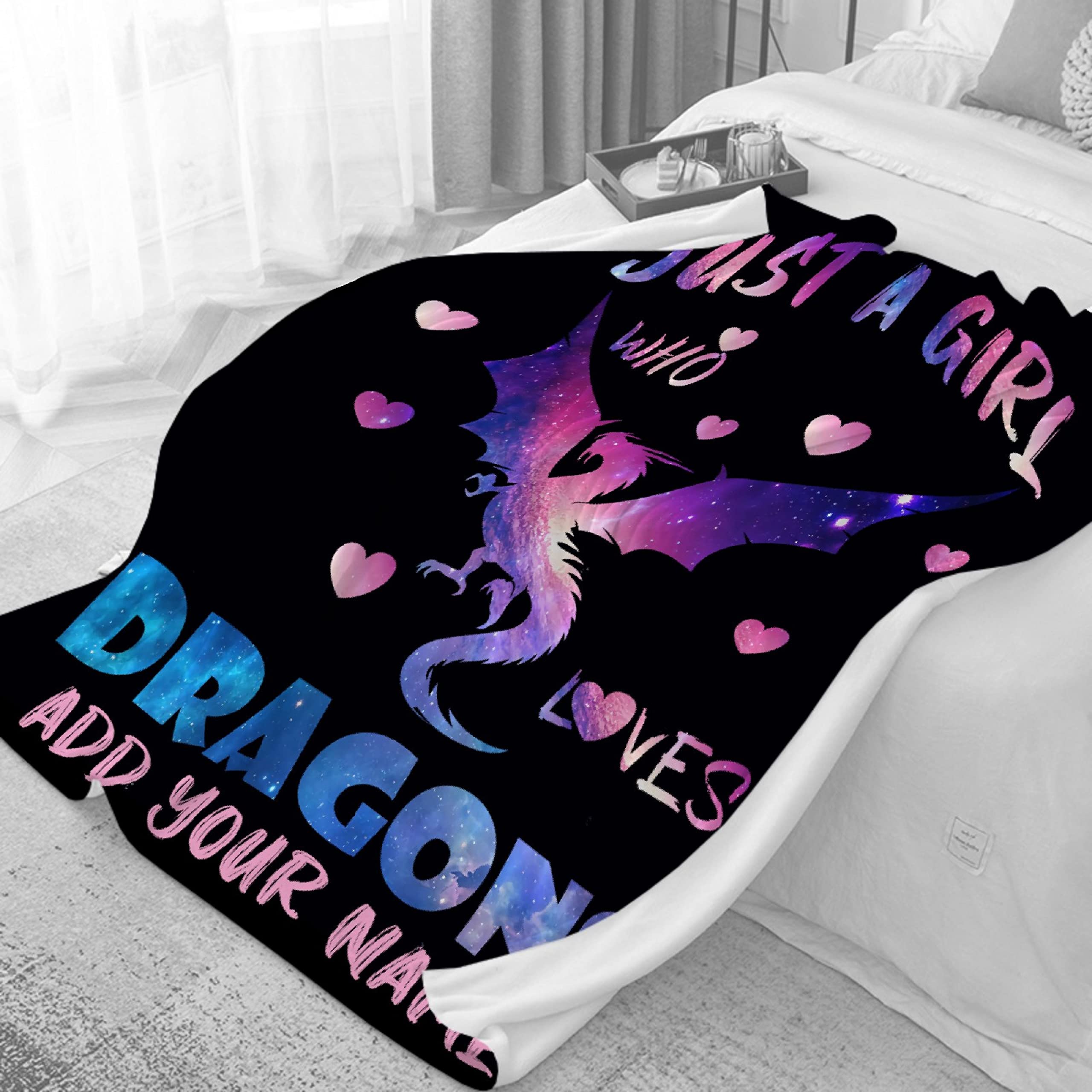 Personalized Dragon Blanket for Women & Girls - Custom Flannel Lightweight Throw Gift for Dragon Lovers - Birthday Graduation Present - 120x90 Inch All-Season Cozy Blanket for Bed, Sofa & Chair - Perfect for Home, Office & Gifting