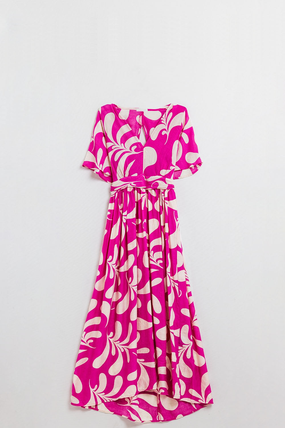Fuchsia Floral Print Long Robe with Open Back - Elegant Loungewear for Women, Perfect for Spa Days, Bridal Parties, and Relaxing at Home