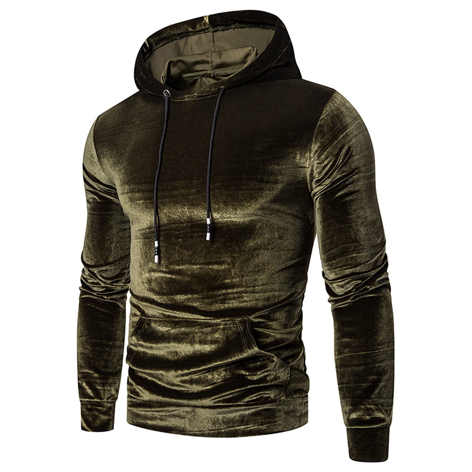 HAOREEKZ Men's Warm Gold Velvet Hoodie - Long Sleeve Solid Color Pullover for Autumn/Winter | Cozy Casual Wear & Outdoor Activities