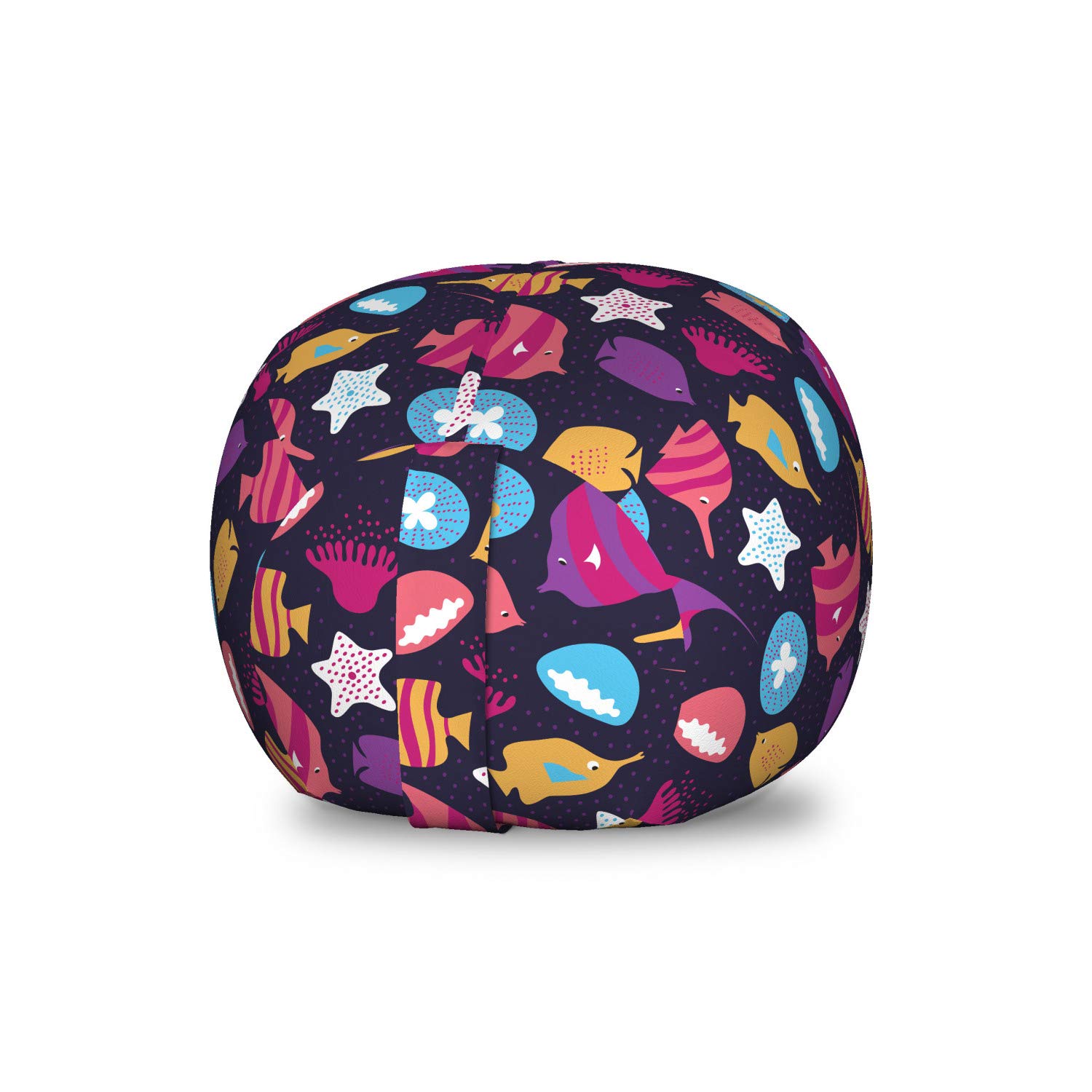 Ambesonne Underwater Themed Storage Toy Bag Chair - Cartoon Aquarium Animals with Swimming Fish & Ocean Wildlife Design - Washable Stuffed Animal Organizer for Kids Room (Small Size, Multicolor) - Perfect for Playroom Storage, Kids Bedroom Decor & Toy Organization