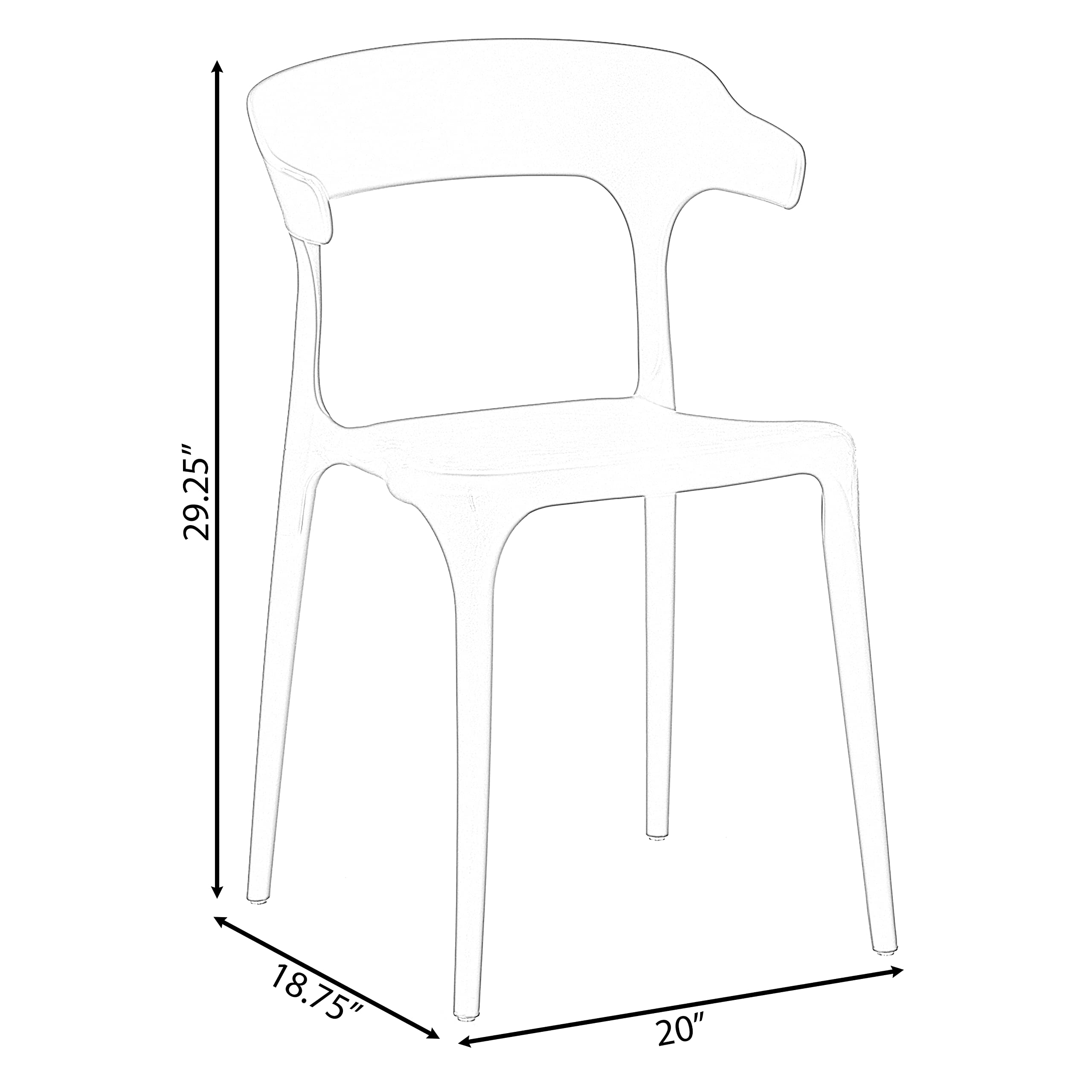 Fabulaxe Modern Plastic Outdoor Dining Chairs - Set of 2 Yellow U-Shaped Back Patio Chairs for Garden, Poolside, and Backyard Dining