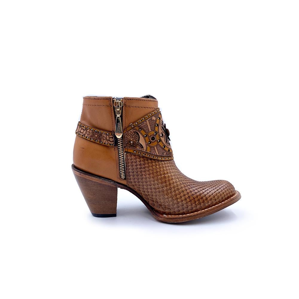 2Q02PH Women's Cuadra Brown Casual Cowboy Python Ankle Boots - Stylish Western Boots for Everyday Wear, Country Outfits & Fall Fashion