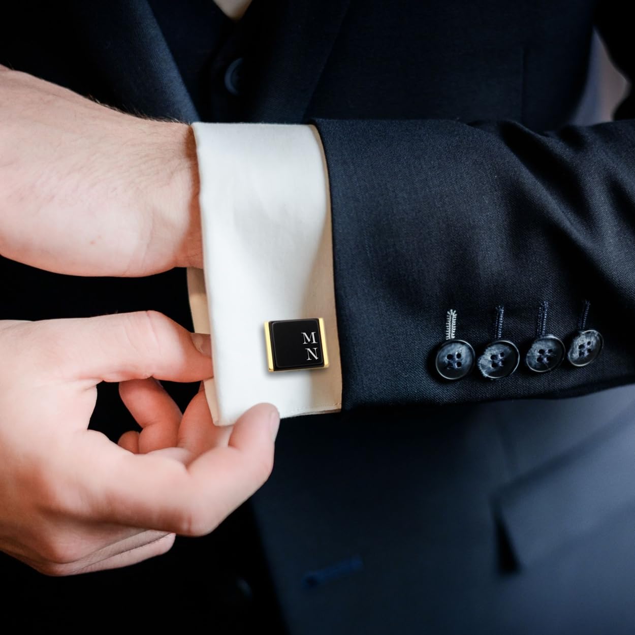 Custom Gold Engraved Initial Cufflinks for Men - Wedding & Anniversary Gifts