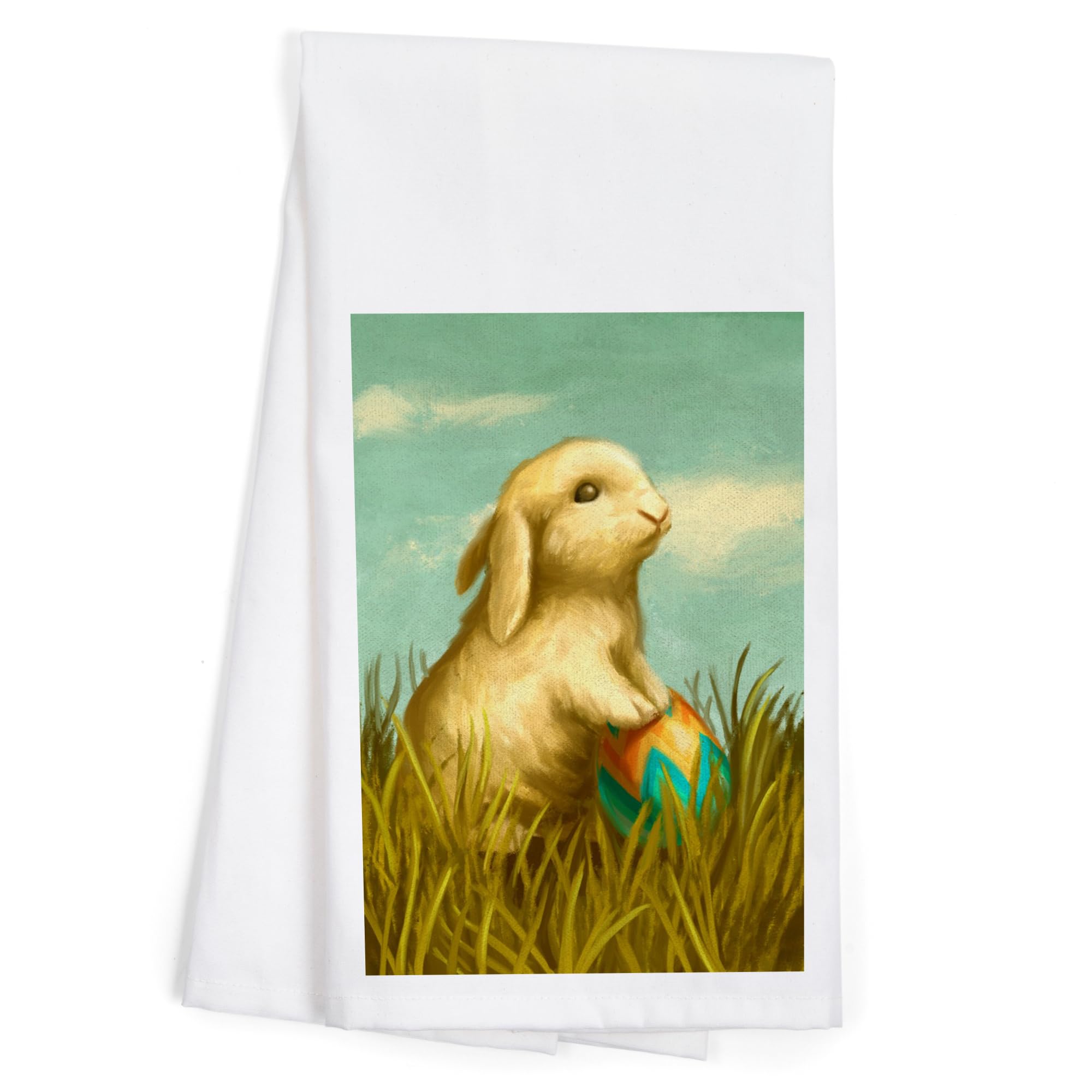 Easter Bunny Oil Painting - 100% Cotton Tea Towel, Decorative Hand Towel for Kitchen & Home Decor - Perfect for Easter Gifts, Spring Home Accents, and Farmhouse Style Decorations