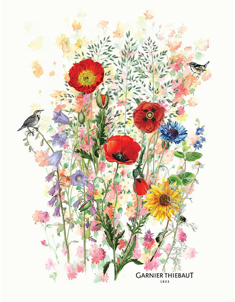 Fleurs Des Champs Blanc Tea Towel - Premium French Floral Cotton Kitchen Towel for Drying Dishes, Decor & Gift Giving