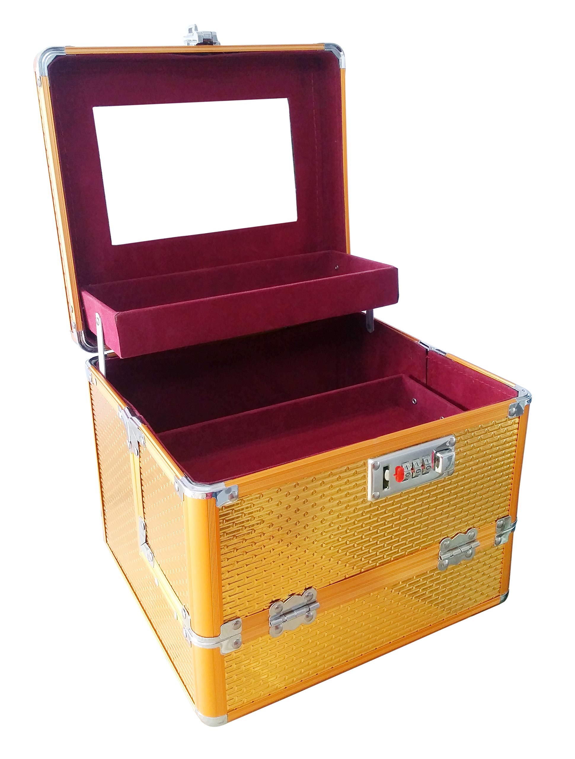 Premium Pride Saffron Cosmetic Makeup Vanity Box - Luxury Organizer with Mirror for Makeup Brushes & Beauty Essentials | Perfect for Bedroom, Bathroom & Travel