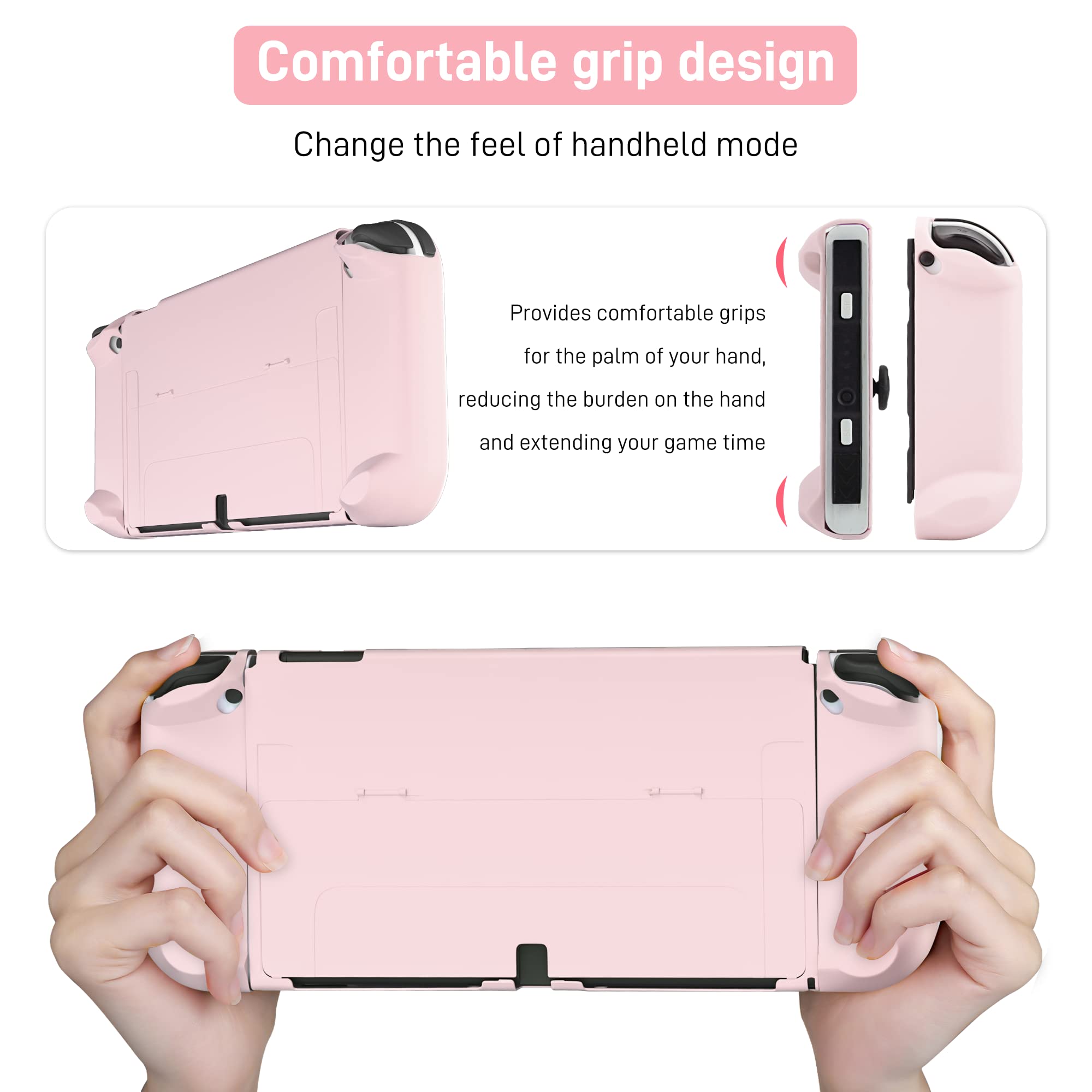 RHOTALL Protective Case Compatible with Nintendo Switch OLED - Dockable Shell for Switch OLED Console & Joy-Con Controllers, Cute Accessory with Comfortable Grip Design (Pink) - Perfect for Gaming, Travel & Home Entertainment