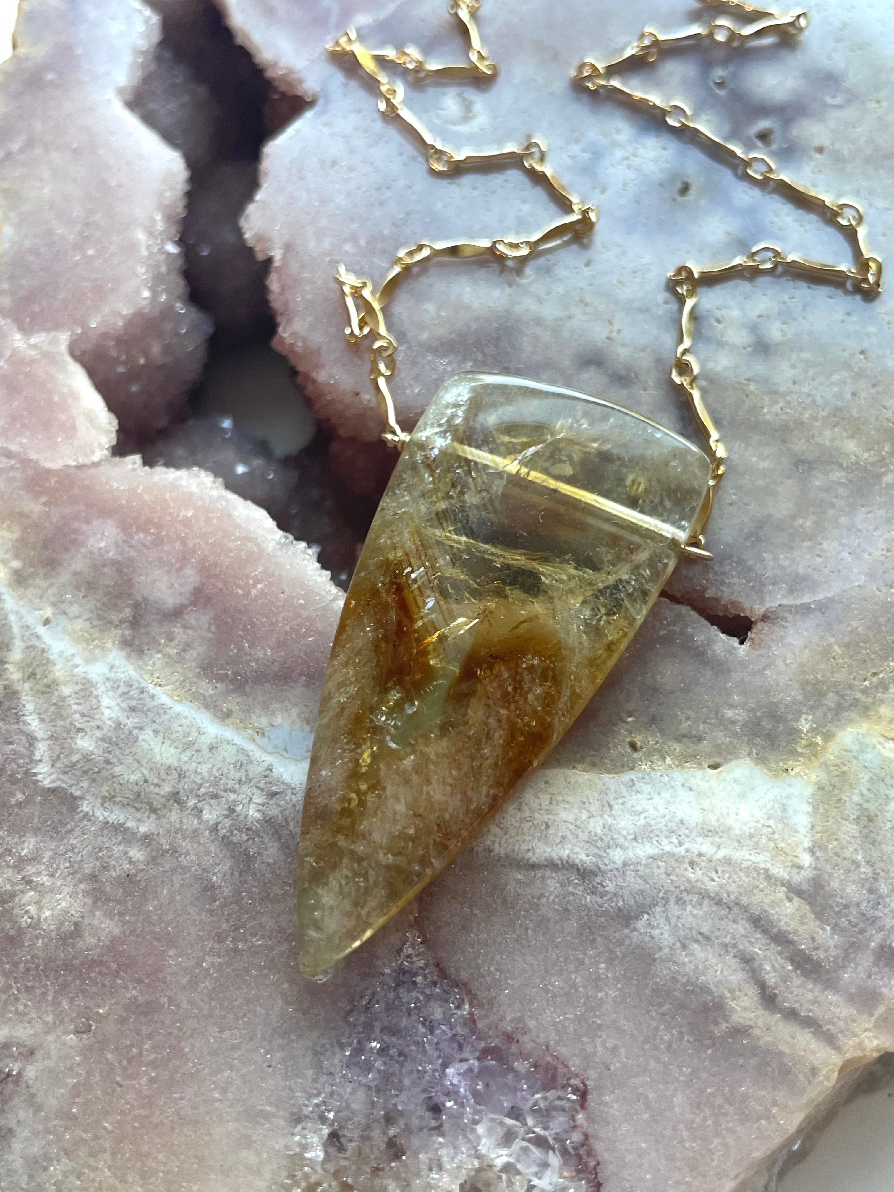 14K Gold Filled Chunky Genuine Yellow Citrine Pendant Necklace for Women - Perfect for Birthday Gifts, Anniversary Presents & Everyday Elegance