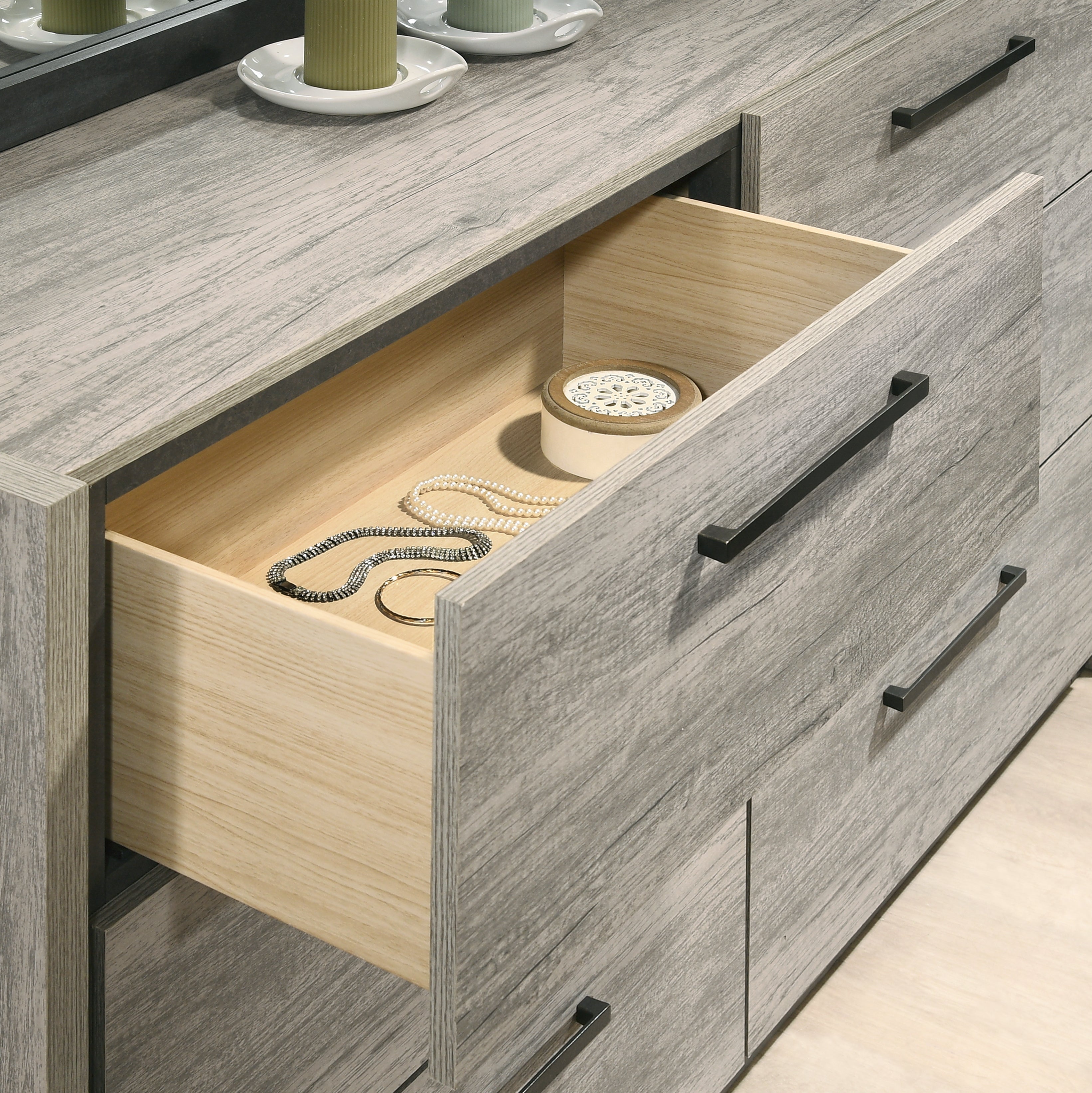 Roundhill Furniture Lenca 6-Drawer Dresser in Weathered Gray - Modern Bedroom Storage Solution for Home Organization