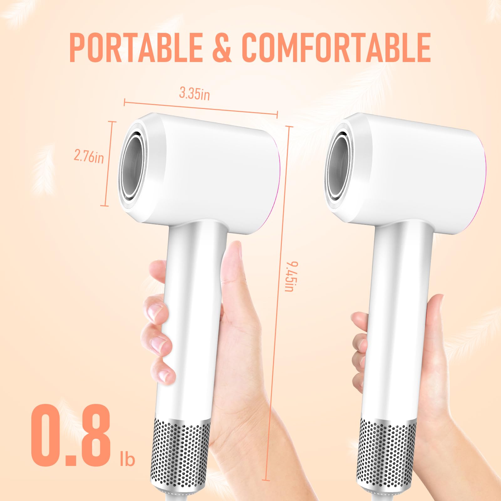 Professional 1600W Ionic Hair Dryer with Diffuser - High Speed, Low Noise Blow Dryer for Women (White) | Salon-Quality Styling at Home for Smooth, Frizz-Free Hair