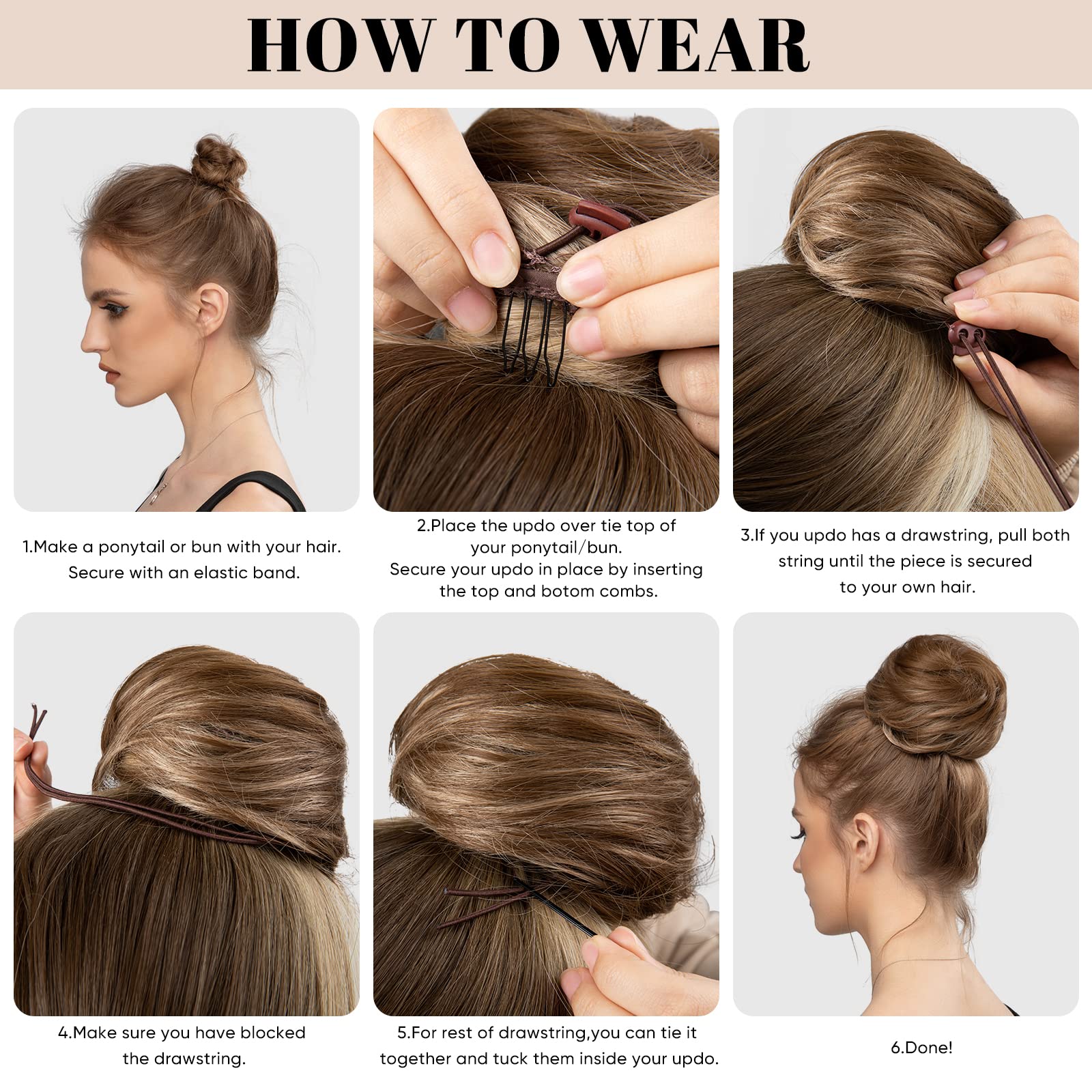 SARLA Black Synthetic Hair Bun Extensions for Women & Girls - Updo Drawstring Ballet Bun Donut Chignon - Perfect for Dance, Cosplay & Everyday Hairstyles