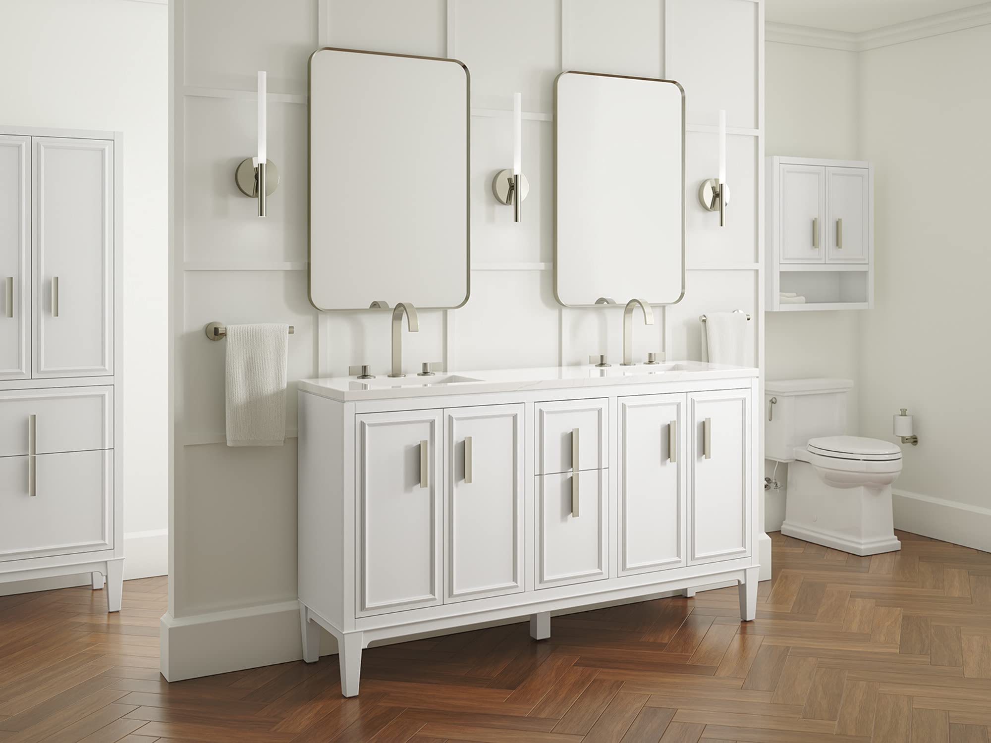 KOHLER Southerk 60-inch Bathroom Vanity Set with Sink & Mirror - Modern Double Sink Bathroom Vanity for Master Bath & Guest Bath Remodel