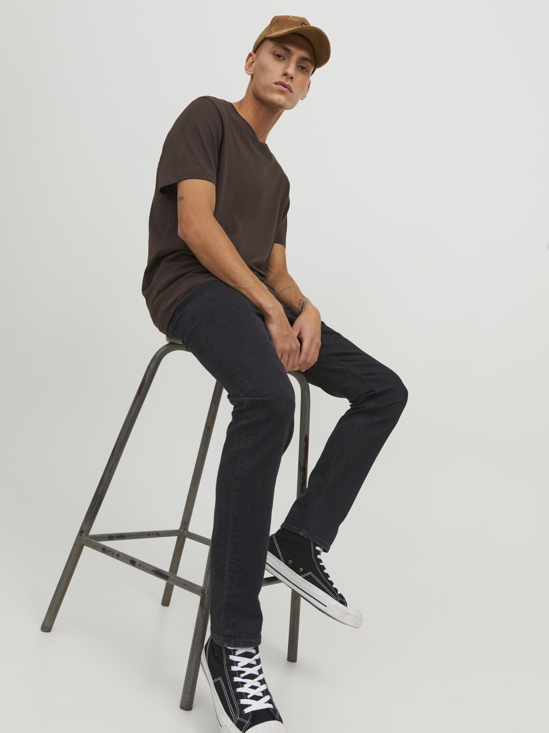 JACK & JONES Men's Slim Fit Black Denim Jeans 36W x 34L - Comfortable Stretch Skinny Jeans for Casual Wear & Night Out