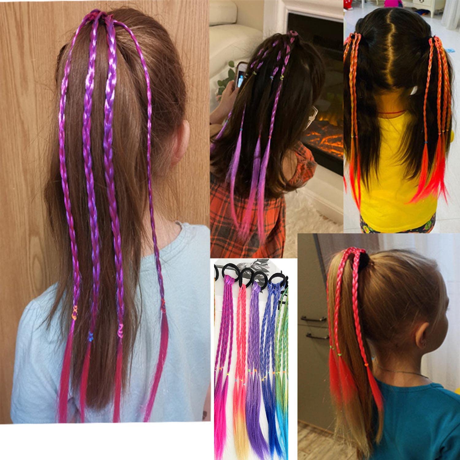 SYGA Girl Wig Headband with Twist Braid Rope Ponytail Hair Extensions - Kids Princess Hair Accessories for Styling (Purple Rose) - Perfect for Birthday Parties, Halloween Costumes & Dress-Up Play