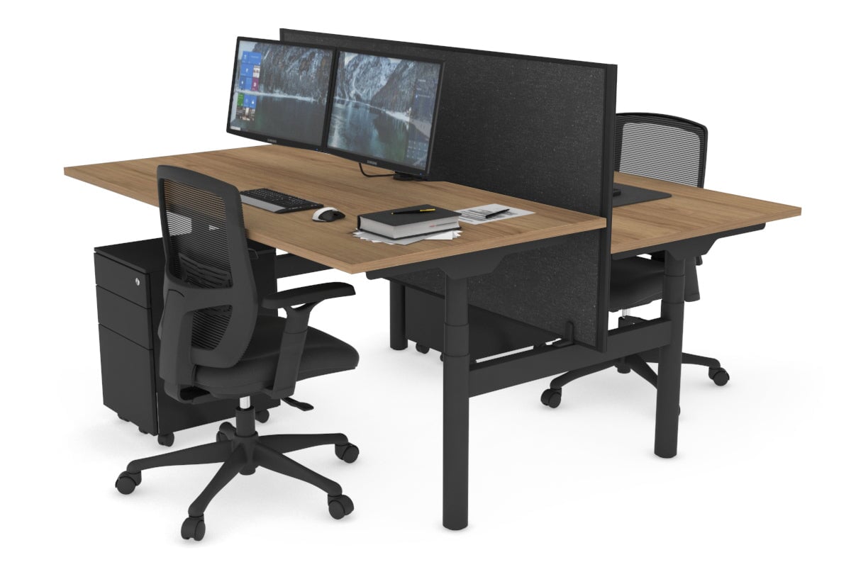 Flexi Premium Height Adjustable 2 Person H Bench Workstation - Black Frame [1600L x 800W with Cable Management] - Ideal for Office, Home Workspace & Collaborative Work Environments