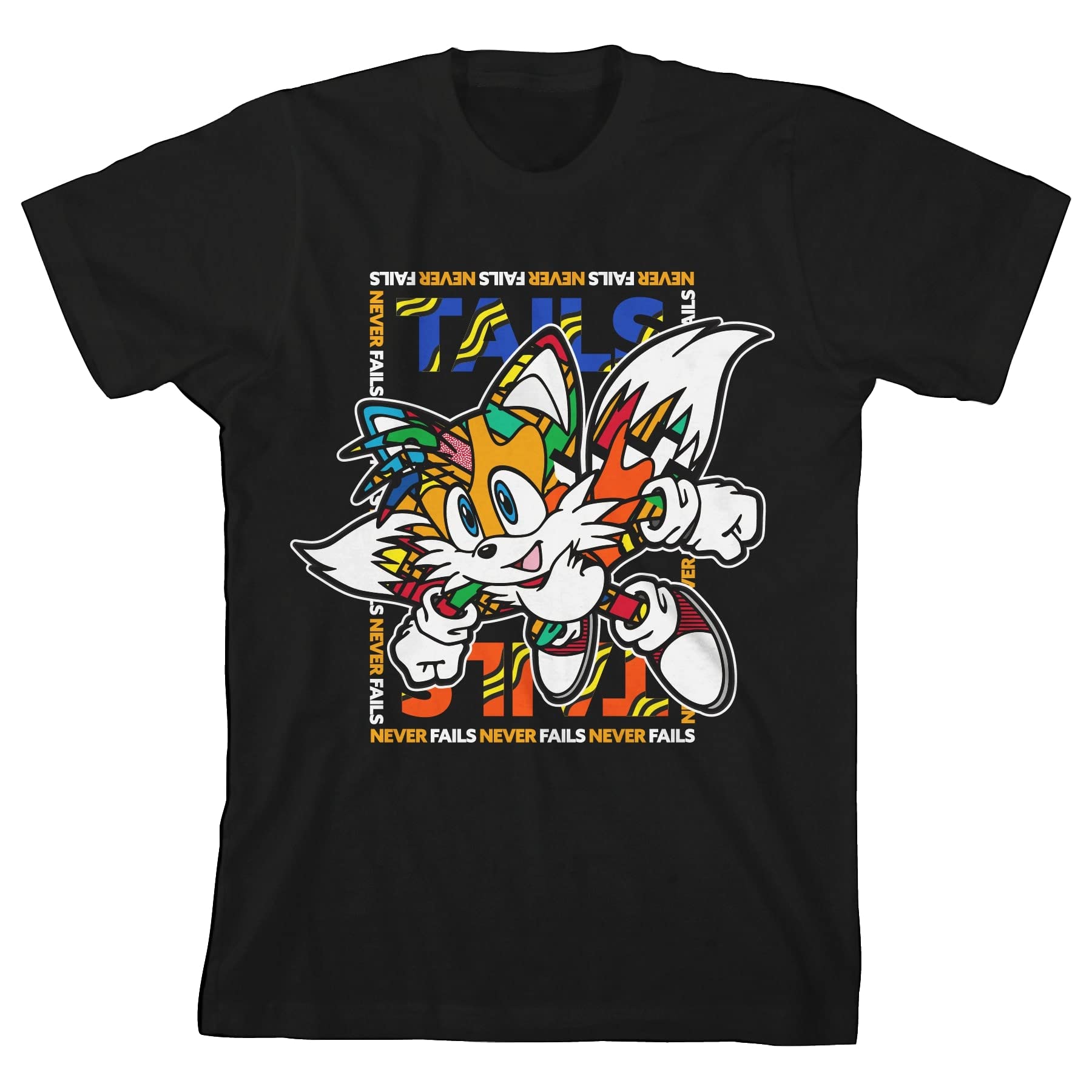 Sonic The Hedgehog Tails Running Pose Pop Dimension Graphic T-Shirt for Boys - Soft Black Cotton Tee for Gaming Fans, Cosplay, and Casual Wear