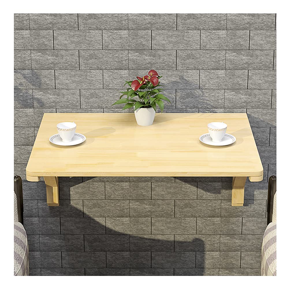 Foldable Wall Mounted Table - Natural Pine Wood Dining & Computer Desk with Triangular Bracket for Small Spaces | Perfect for Kitchen, Home Office, Laundry Room & Bar Use