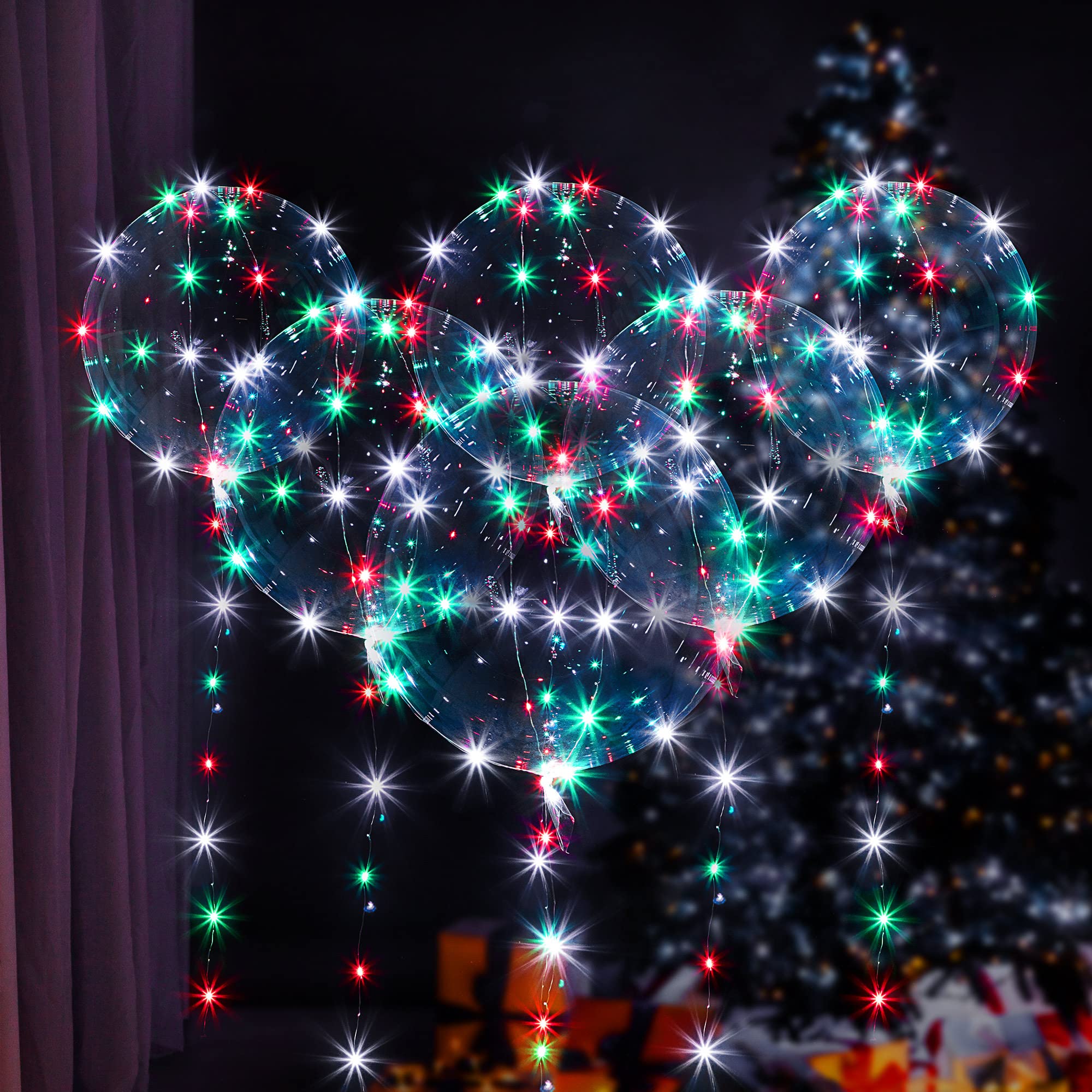 6 Pack 20 Inch LED Light Up Balloons with Sticks - Glow Balloons for Party Decorations, Valentine's Day, Wedding, Christmas & Birthday - Helium Compatible Bobo Balloons for Indoor/Outdoor Events