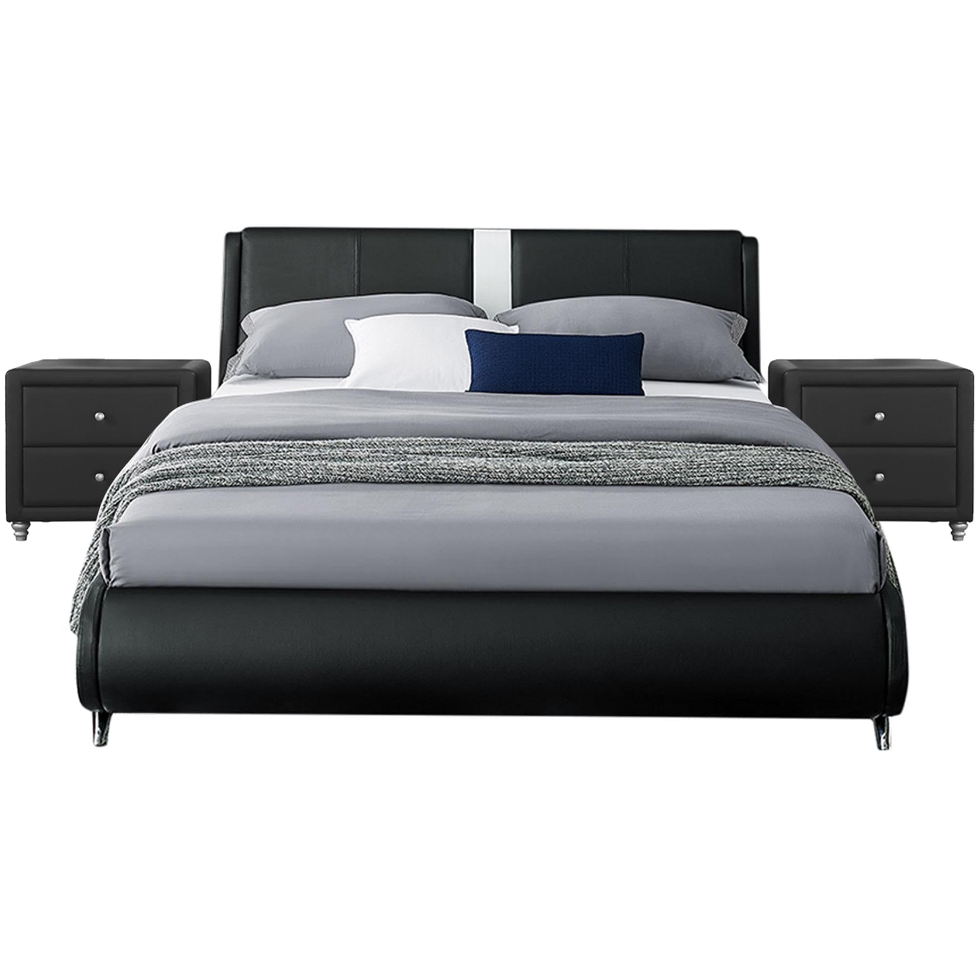 Camden Isle Carlton Queen Size Platform Bed with 2 Nightstands - Black Wooden Bed Frame for Modern Bedroom | Space-Saving Storage Bed with Matching Nightstands