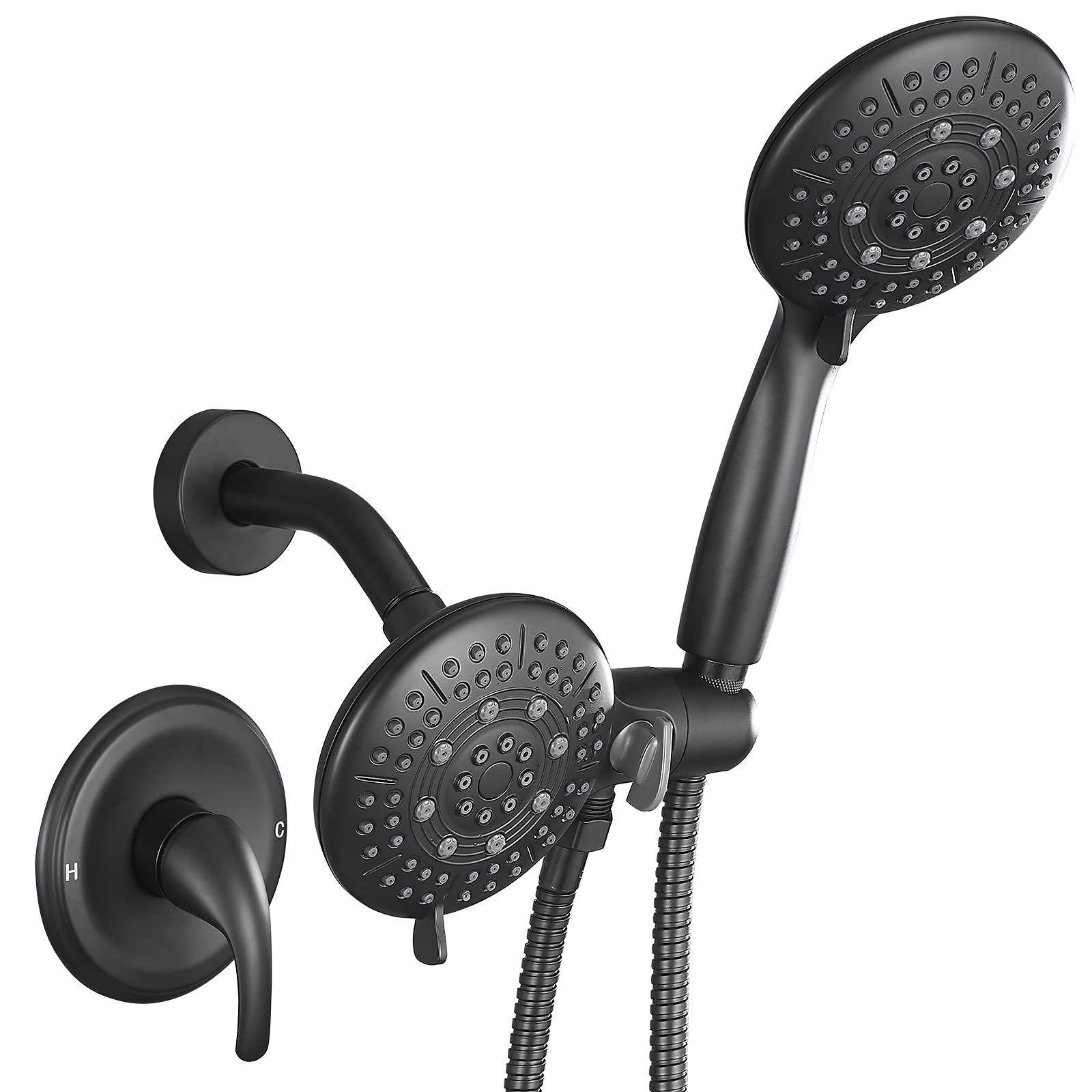 Premium Matte Black Shower Faucet Set - 2-in-1 Rainfall Shower Head & High Pressure Handheld Spray Combo with 5 Spray Settings & Durable Stainless Steel Valve - Perfect for Modern Bathroom Renovation & Spa-Like Shower Experience