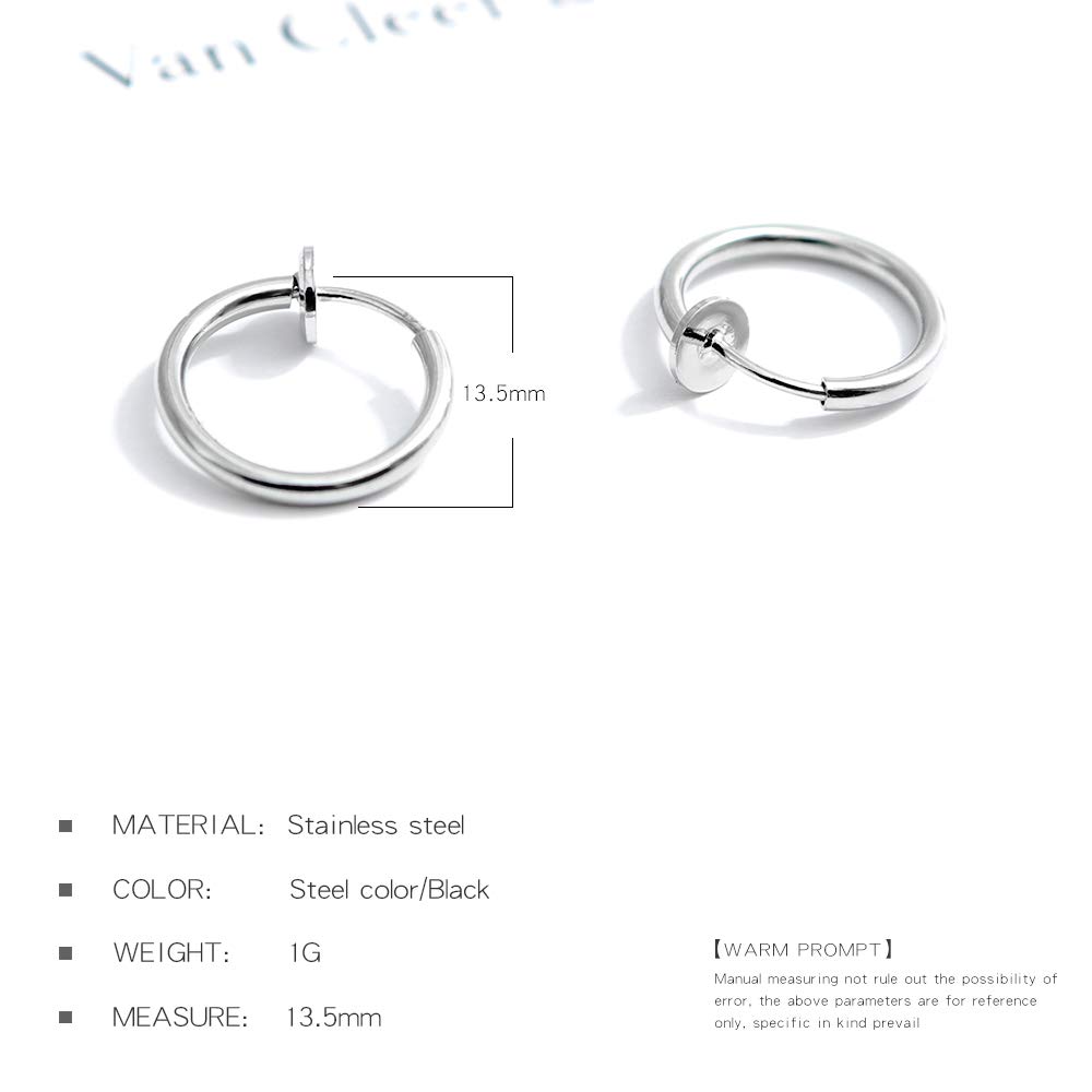 Unisex Stainless Steel Clip-On Hoop Earrings - Non-Pierced Fake Cartilage Earrings for Men & Women (Black/Silver) | Perfect for Everyday Wear, Parties & Gifting