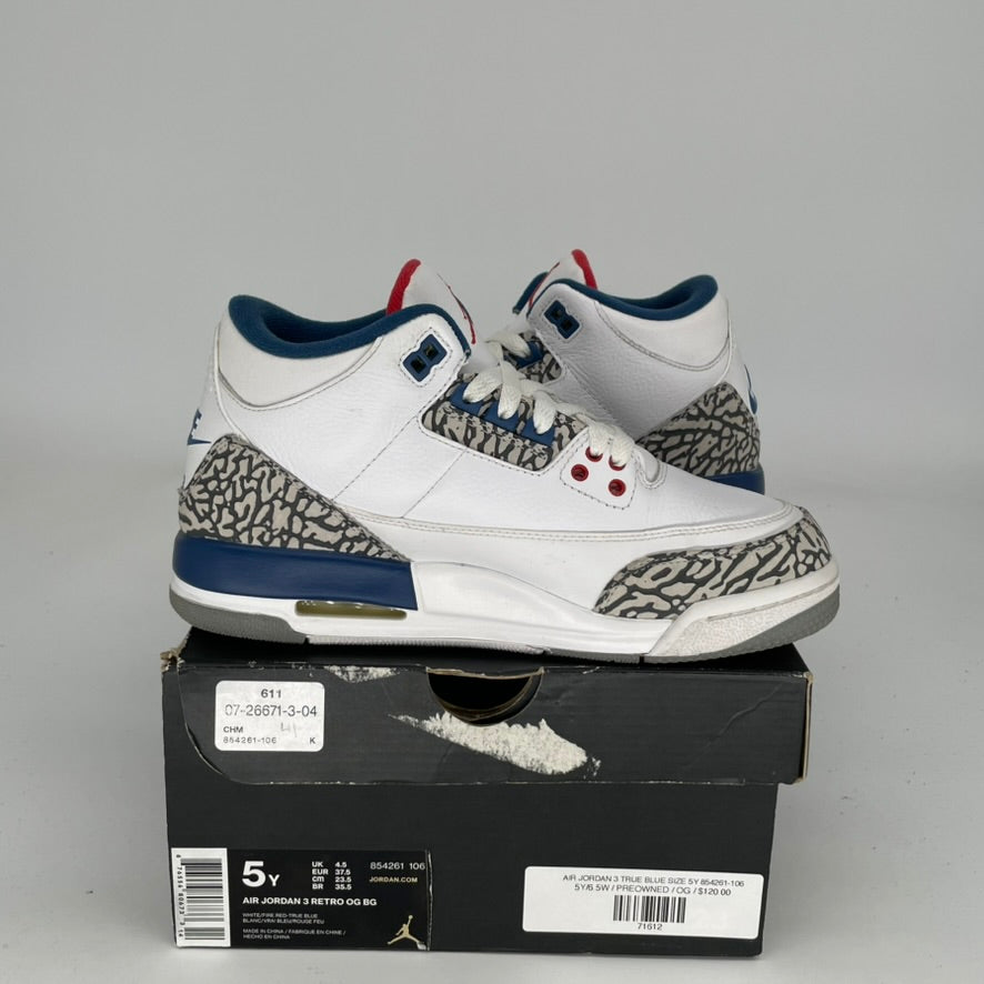 Air Jordan 3 Retro True Blue Kids' Shoes Size 5Y (854261-106) - Basketball Sneakers for Boys & Girls