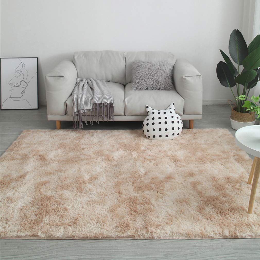 Soft Indoor Large Modern Shaggy Area Rugs - Fluffy Anti-Skid Carpet for Living Room, Bedroom & Nursery - Home Decor Beige Camel (4'x6' / 120x160cm) - Cozy & Comfortable Floor Covering for Family Rooms, Kids Play Areas and Pet-Friendly Spaces