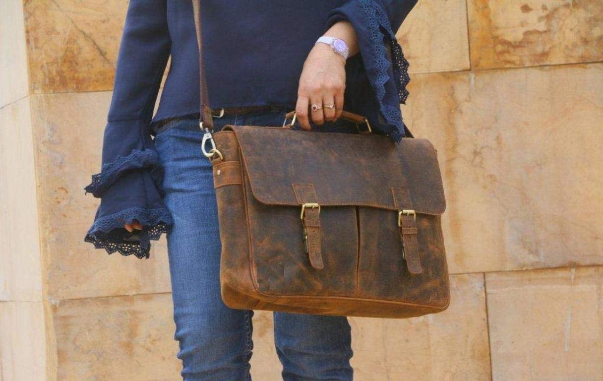 Premium Genuine Leather Laptop Messenger Bag for Men - Customizable Crossbody Business Briefcase - Perfect for Work, Travel & Daily Commute