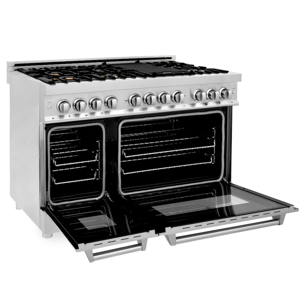 ZLINE 48-Inch 6.0 cu. ft. Stainless Steel Dual Fuel Range with Gas Cooktop & 2 Electric Ovens - 6 Brass Burners (RA BR 48) for Professional Home Cooking & Large Family Meals