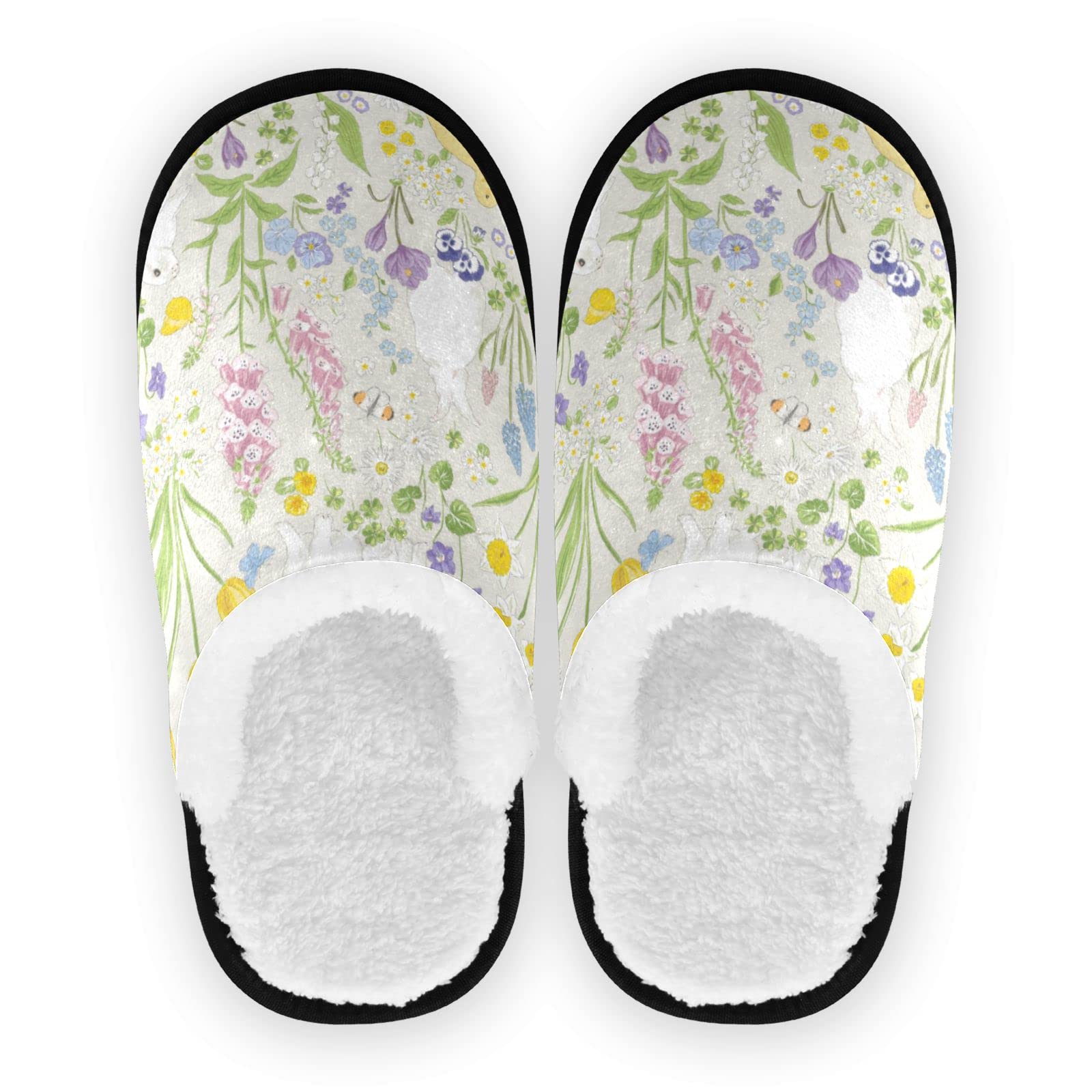 Vozoza Memory Foam Slippers for Women & Men - Soft Non-Slip Indoor/Outdoor House Shoes with Bunny Duckling Floral Design - Perfect for Home, Travel, Spa & Spring Comfort