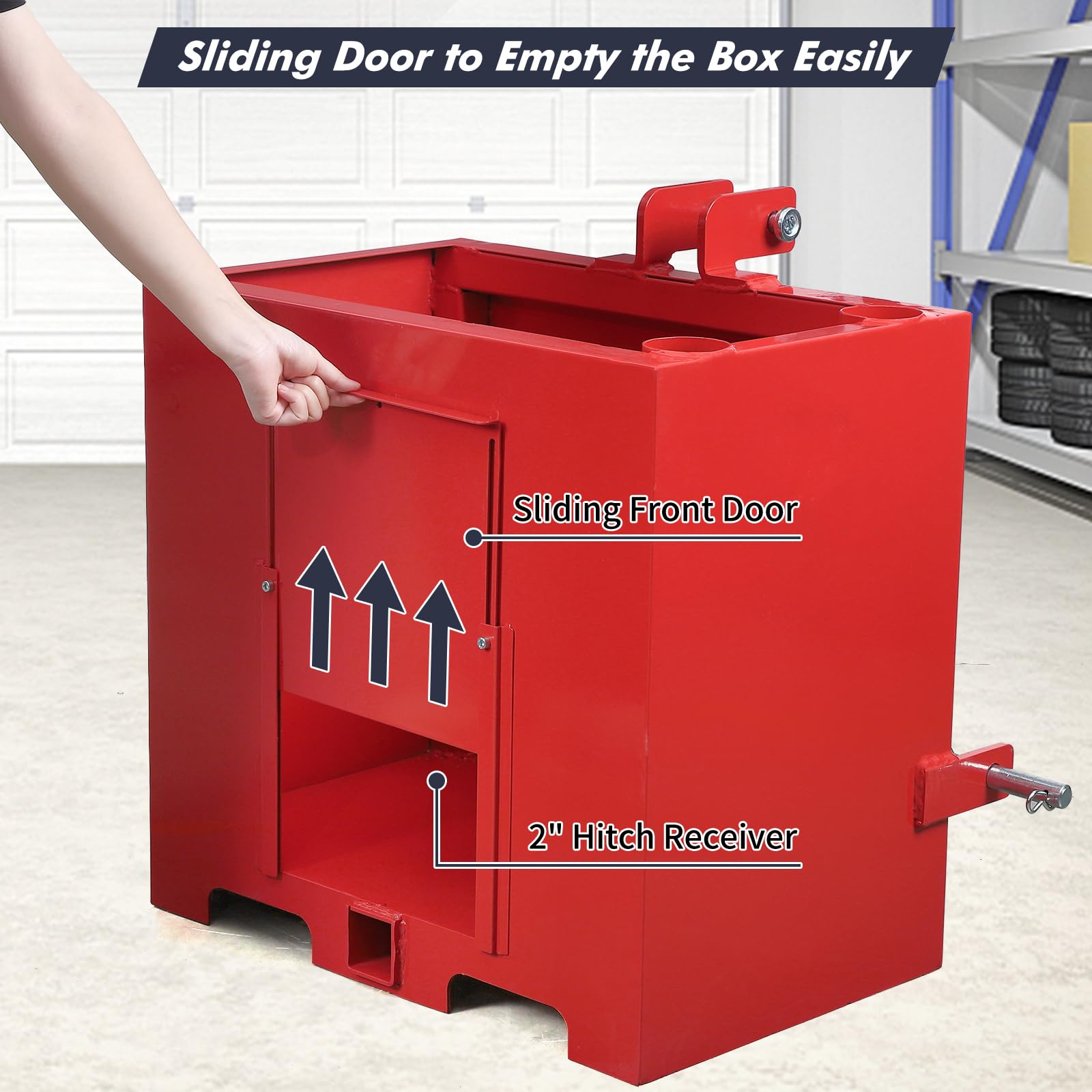 GARVEE 800lbs 3 Point Ballast Box with Standard 2 Inch Hitch for Cat 1 Tractors - Heavy Duty Counterweight for Tractor Stability in Farming, Landscaping & Snow Removal