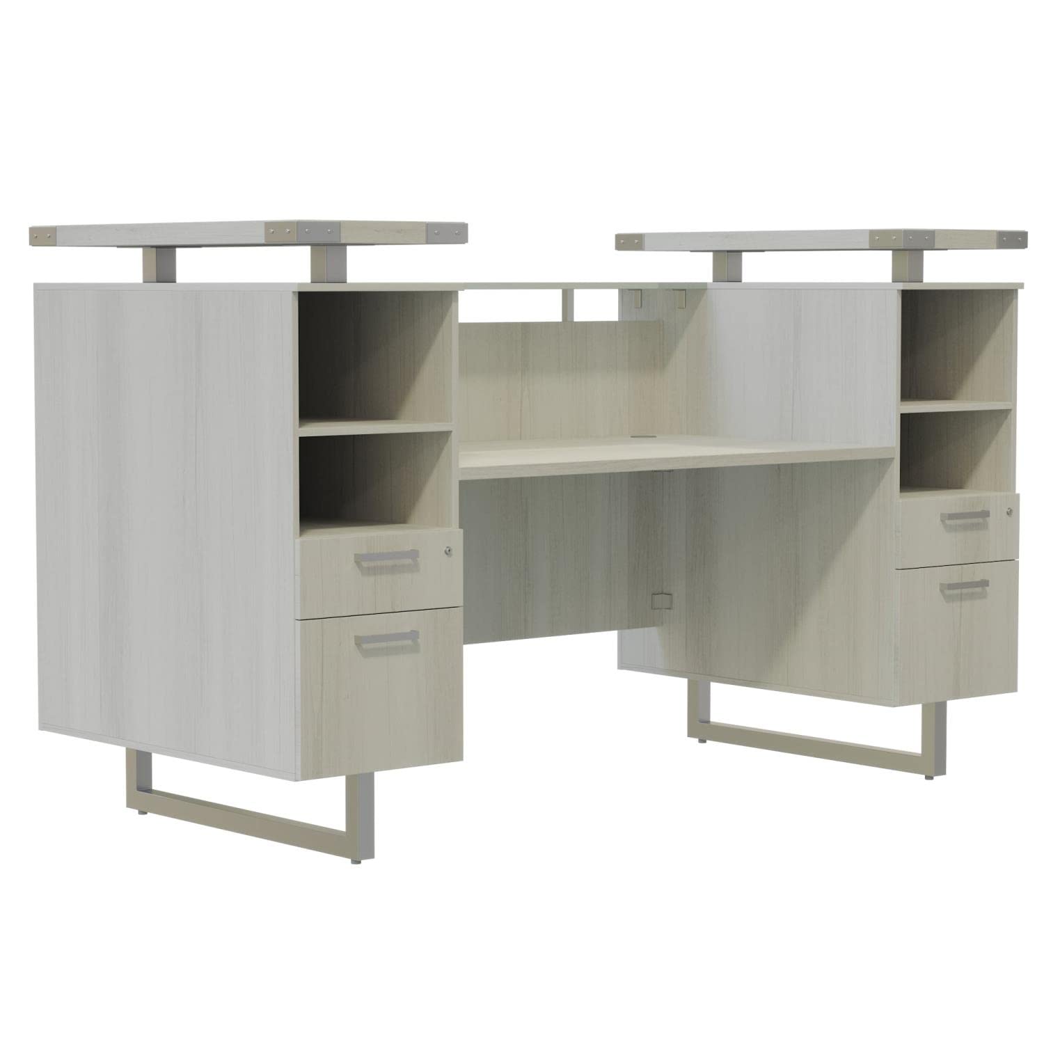 Stylish Safco Mirella Modern Reception Desk with Tempered Glass Countertop - Perfect for Office Lobby, Hotel Front Desk & Corporate Waiting Areas
