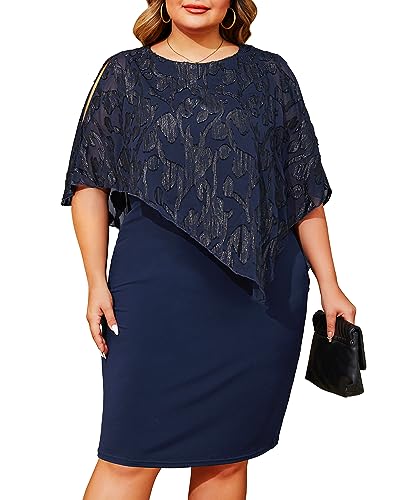Navy Blue Sequin (Shoulder With Slit)