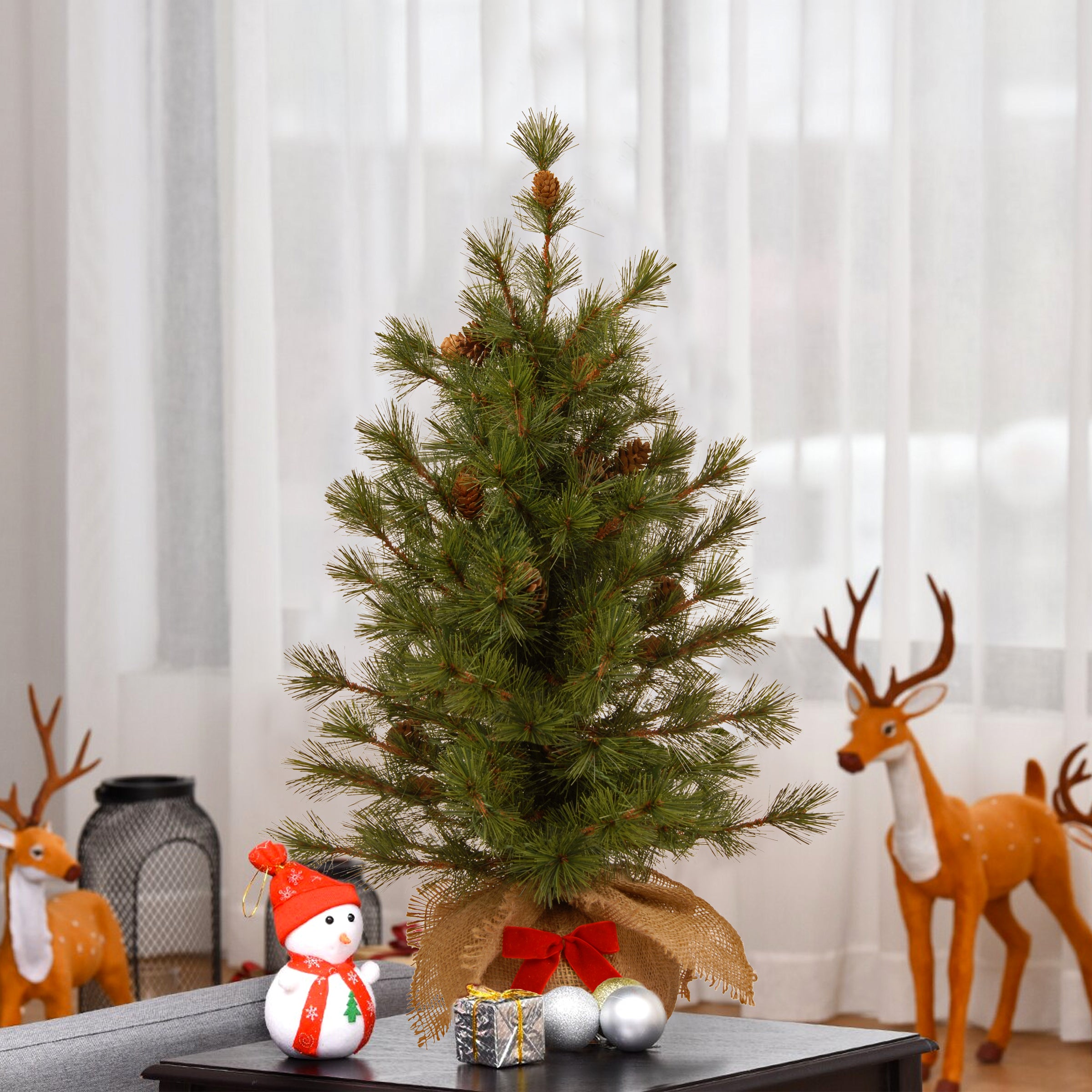3 ft. Bristle Cone Pine Tree - Artificial Christmas Tree for Home & Office Decor | Holiday & Winter Season Decoration