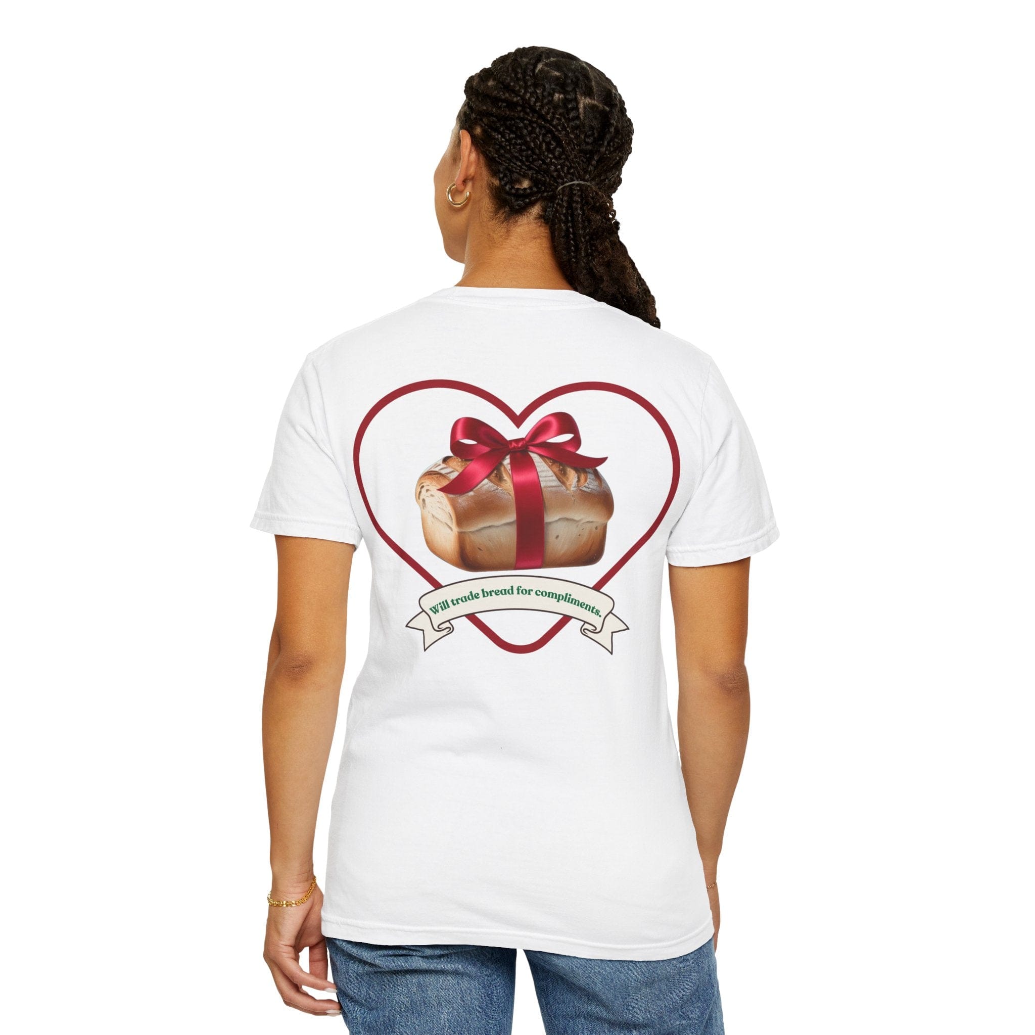 Gift of Love T-Shirt - Unisex Garment Dyed Tee with Heart & Bread Print | Casual Wear, Couples Outfits, Valentine's Day Gift
