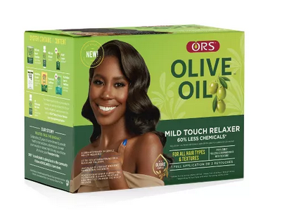 ORS Olive Oil Mild Touch No Lye Relaxer Kit - Gentle Hair Straightening Treatment for Natural & Relaxed Hair - Perfect for At-Home Salon Results & Professional Styling