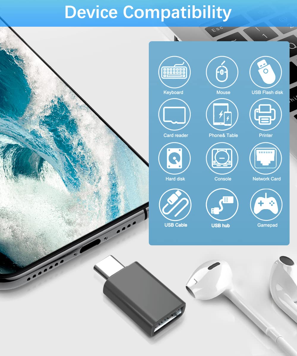 4-Pack USB-C to USB 3.0 Adapter - Thunderbolt 4 Compatible Type A OTG Converter for iPhone 16/15/Plus/Pro/Max, iPad Mini 7, MacBook, Apple Watch 10/9/8, Samsung Galaxy S24/S23 - Fast Charging & Data Transfer for Home, Office & Travel