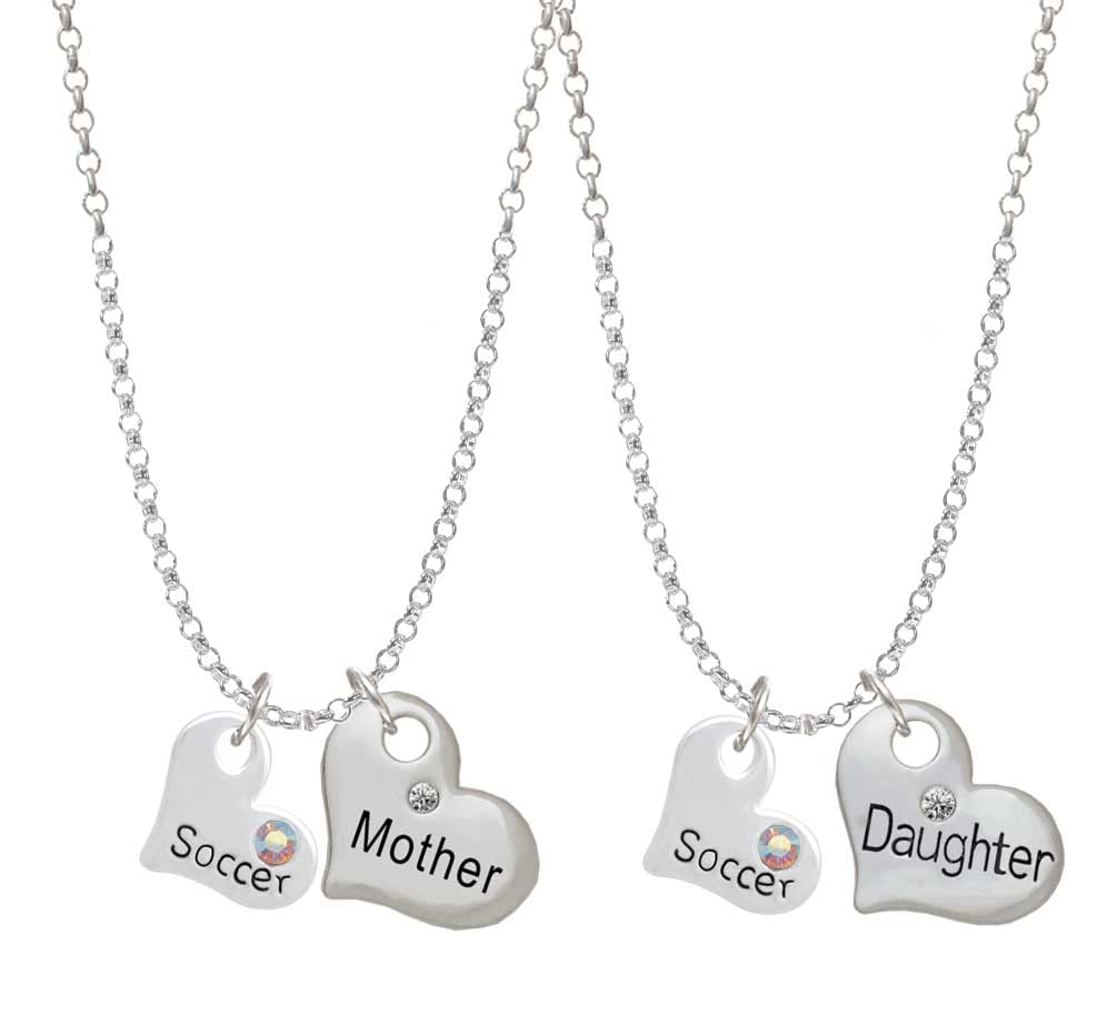 Delight Jewelry Mother Daughter Heart Necklace Set - Soccer Themed with AB Crystal, 19