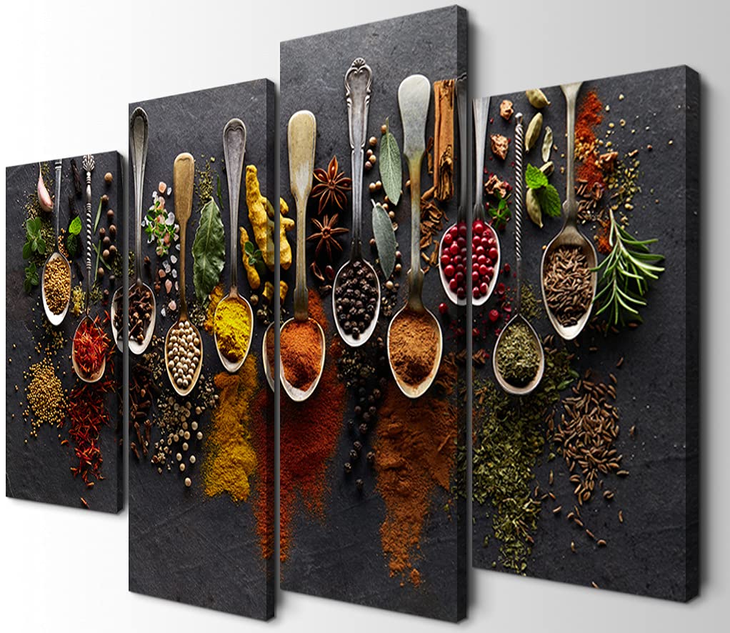 YOUHONG 4-Piece Modern Kitchen Wall Art Set - Colorful Spice & Food Posters (56''W x 40''H) - Vibrant Dining Room Decor, Kitchen Wall Decorations for Home - Perfect for Farmhouse, Apartment & Restaurant Decor