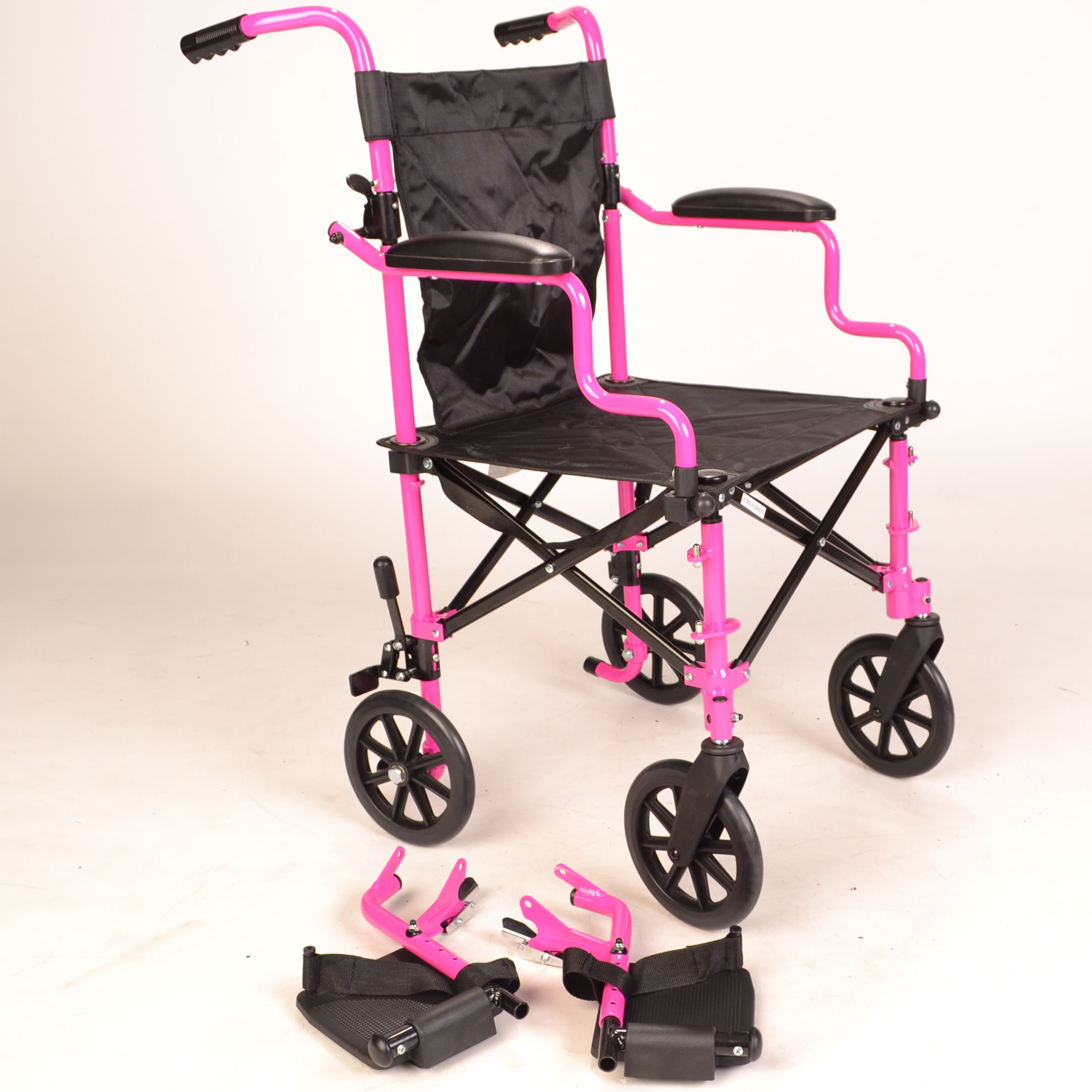 Ultra Lightweight Pink Folding Travel Wheelchair - Portable Aluminum Frame with Carry Bag - Perfect for Airports, Shopping & Outdoor Adventures