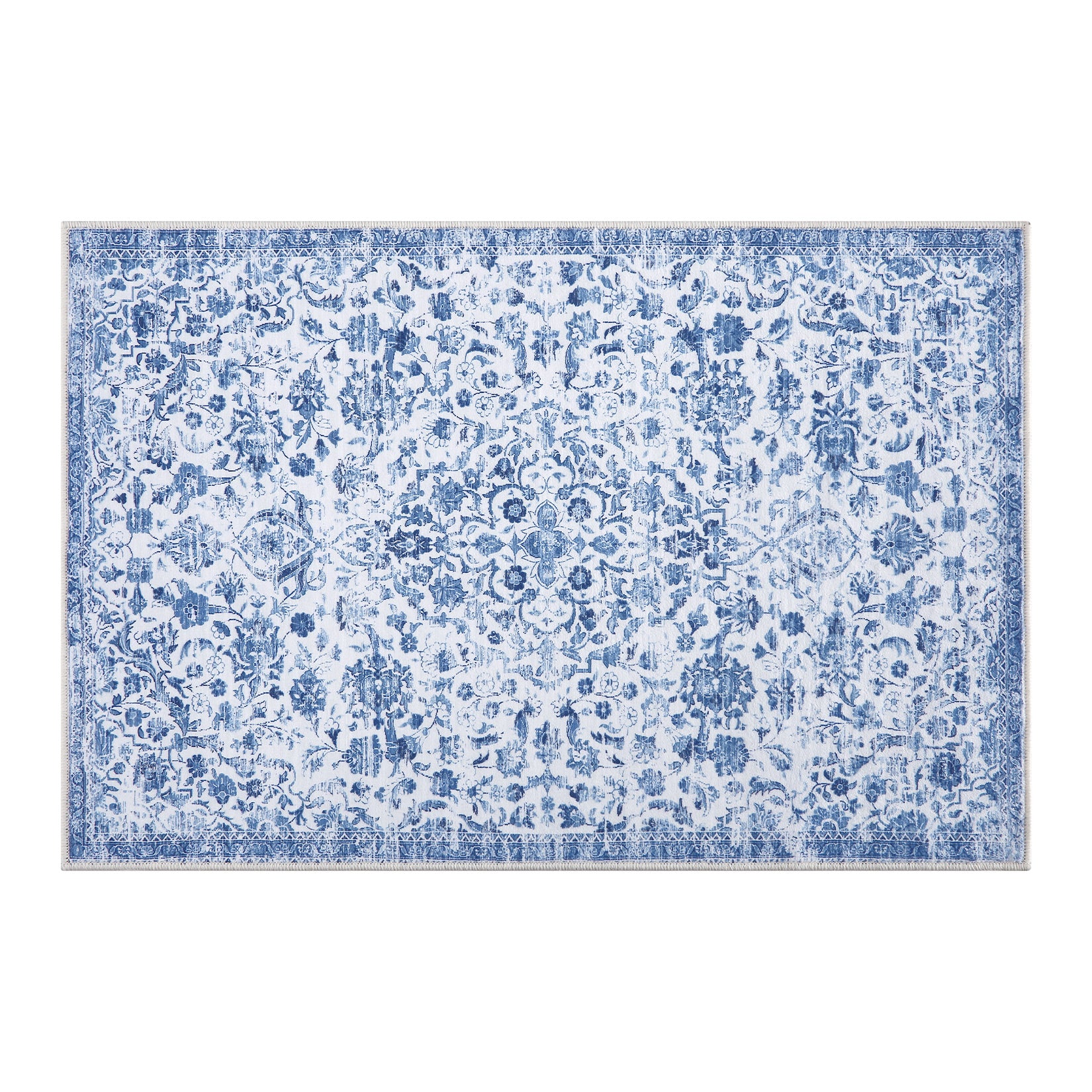 GARVEE 2x3 Feet Non-Slip Washable Entry Rug - Boho Floral Design Indoor/Outdoor Doormat for Bedroom, Bathroom, Living Room - Stain Resistant & Machine Washable - Perfect for High Traffic Areas (Blue)