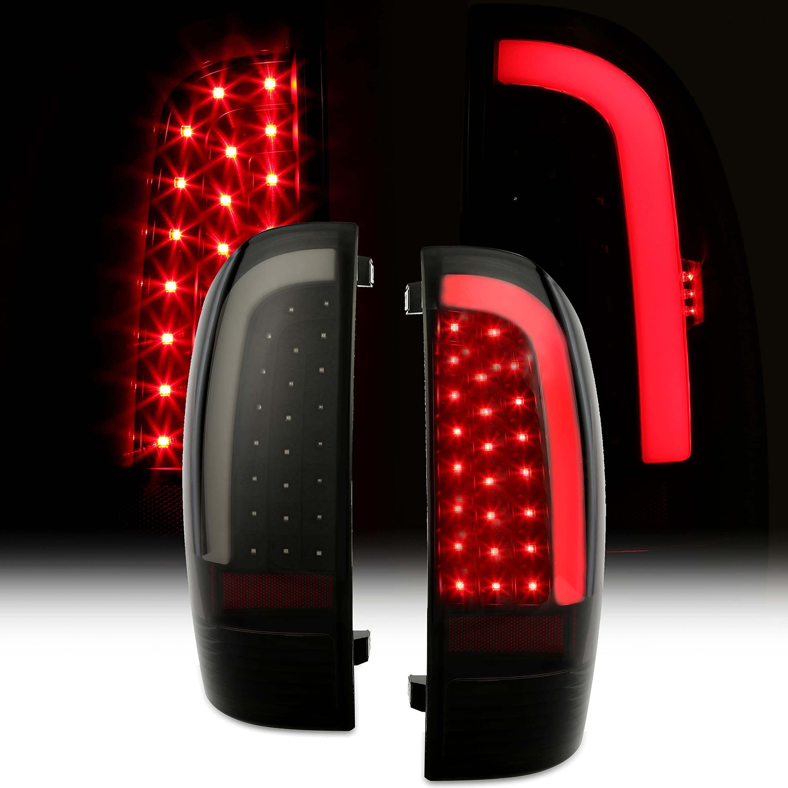 Kojem LED Tail Lights for 2005-2015 Toyota Tacoma - C-Shape LED Tube Bar Rear Lamps Pair with Black Housing & Smoke Lens - Upgrade Your Truck's Style & Visibility for Night Driving & Off-Road Adventures