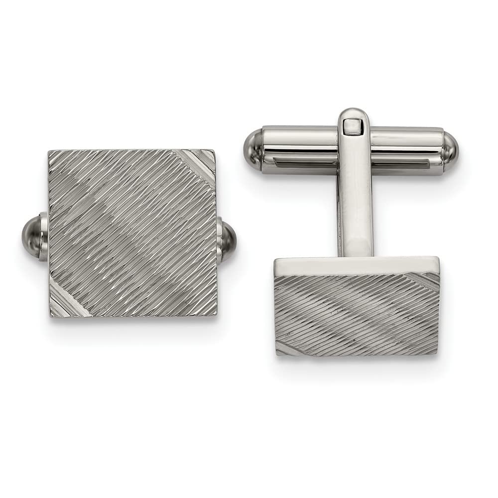 The Black Bow Stainless Steel Textured Striped Square Cuff Links, 13mm (1/2 Inch) - Perfect for Weddings, Business Meetings & Formal Events
